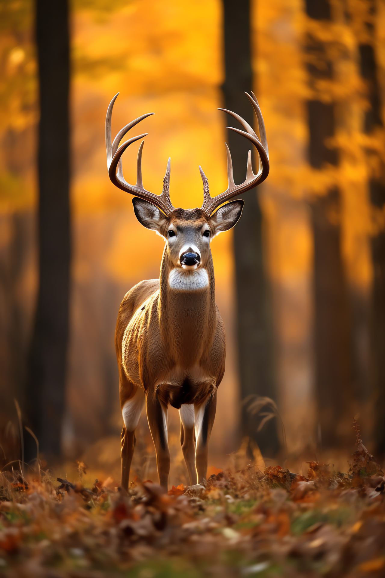 Virile Deer Buck, Sturdy antlers growth, Sun-kissed chestnut fur, Lush habitat presence, Deer family, HD Phone Image