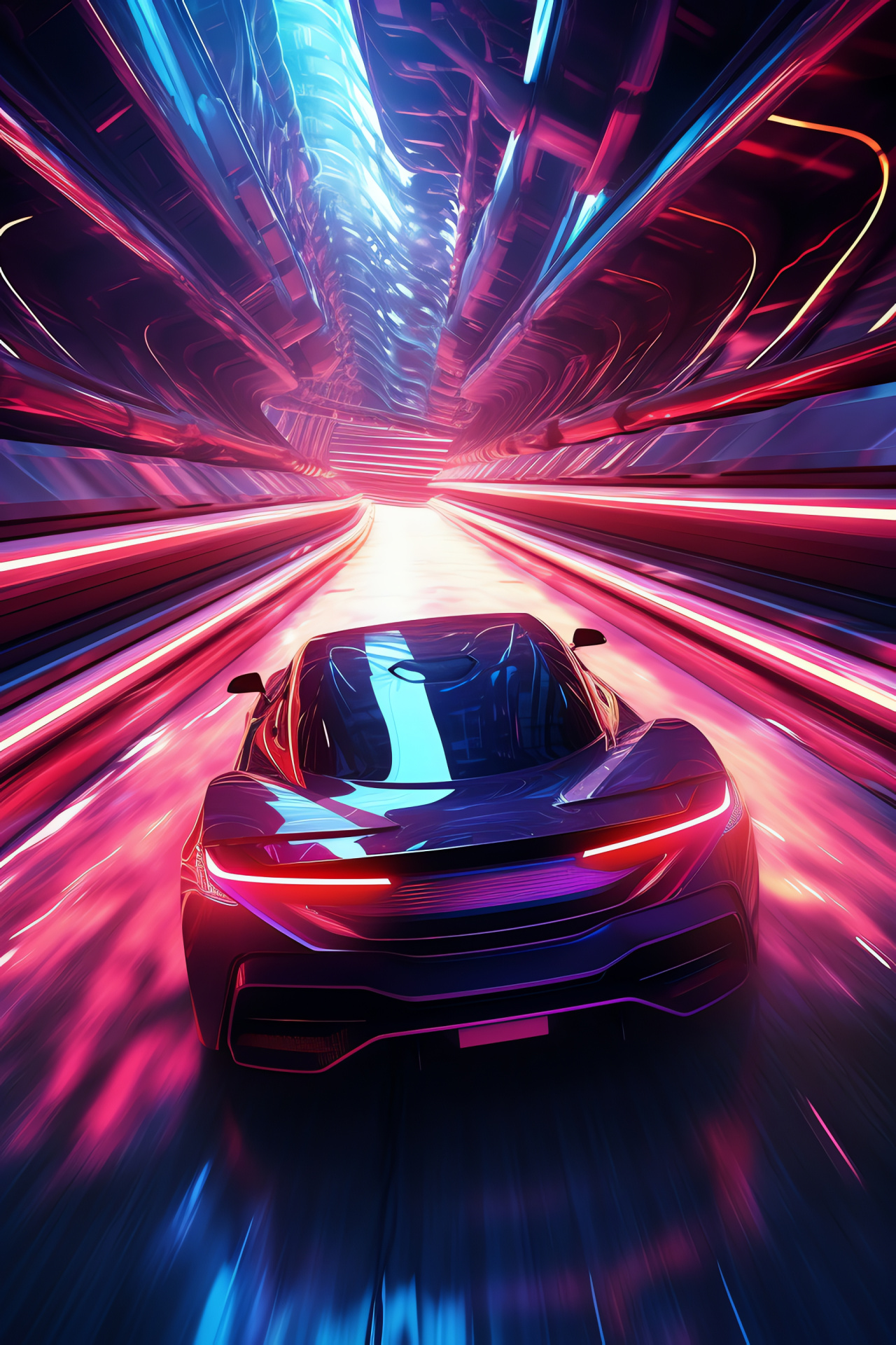 Underground Neon Car circuit, Racetrack tunnel vision, Illuminated driving path, High-speed loop, Action-packed race, HD Phone Image