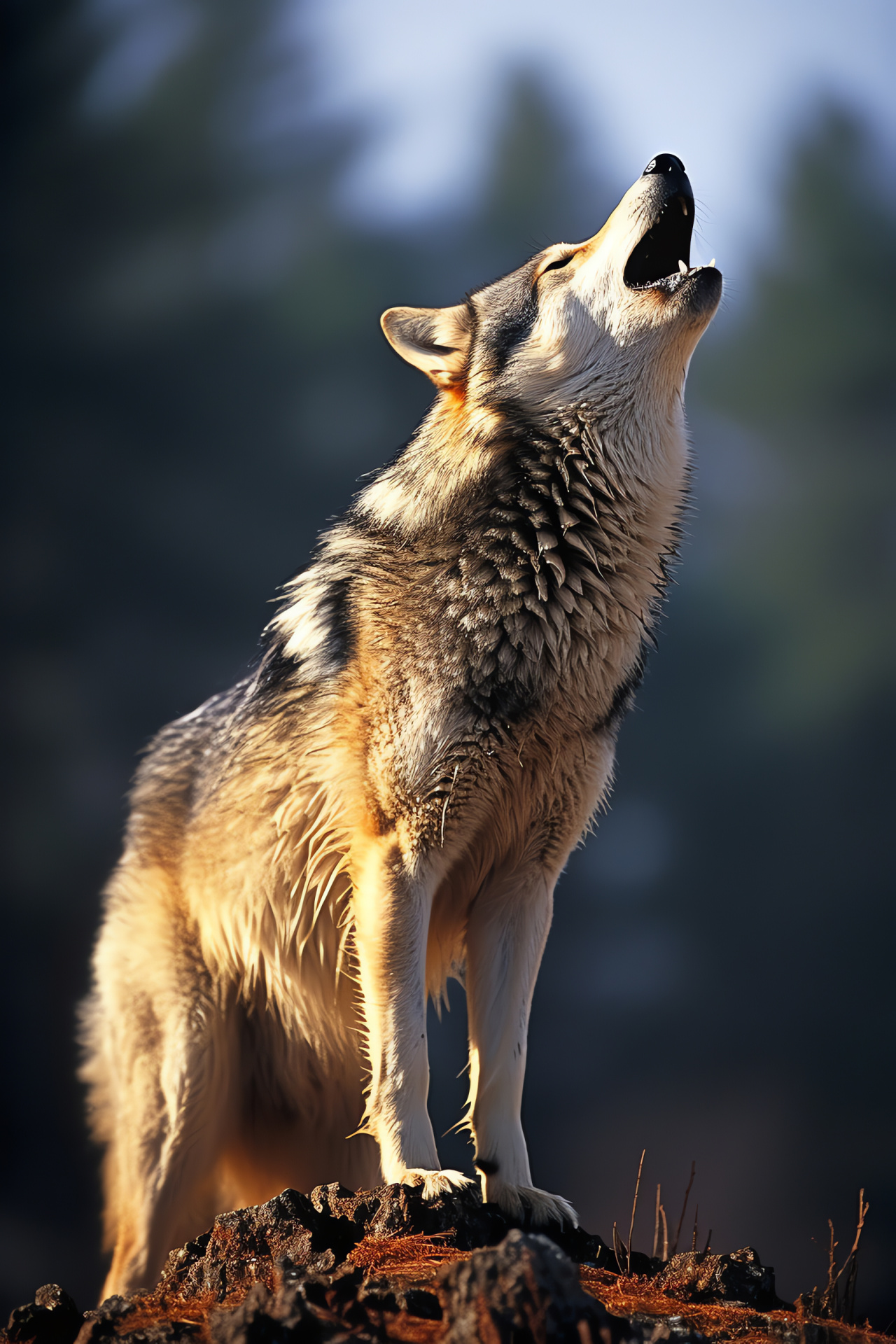 Howling Canis lupus, Wilderness vocalization, Dusk ambiance, Pack communication, Canine serenade, HD Phone Image
