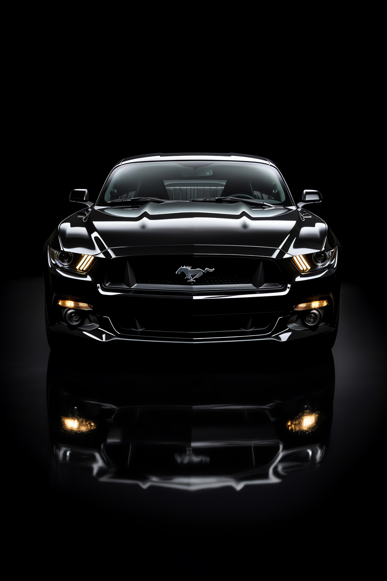 Ford Mustang elegance, Pure black Mustang, Sleekness of auto design, Classic car angle, Sports car, HD Phone Wallpaper