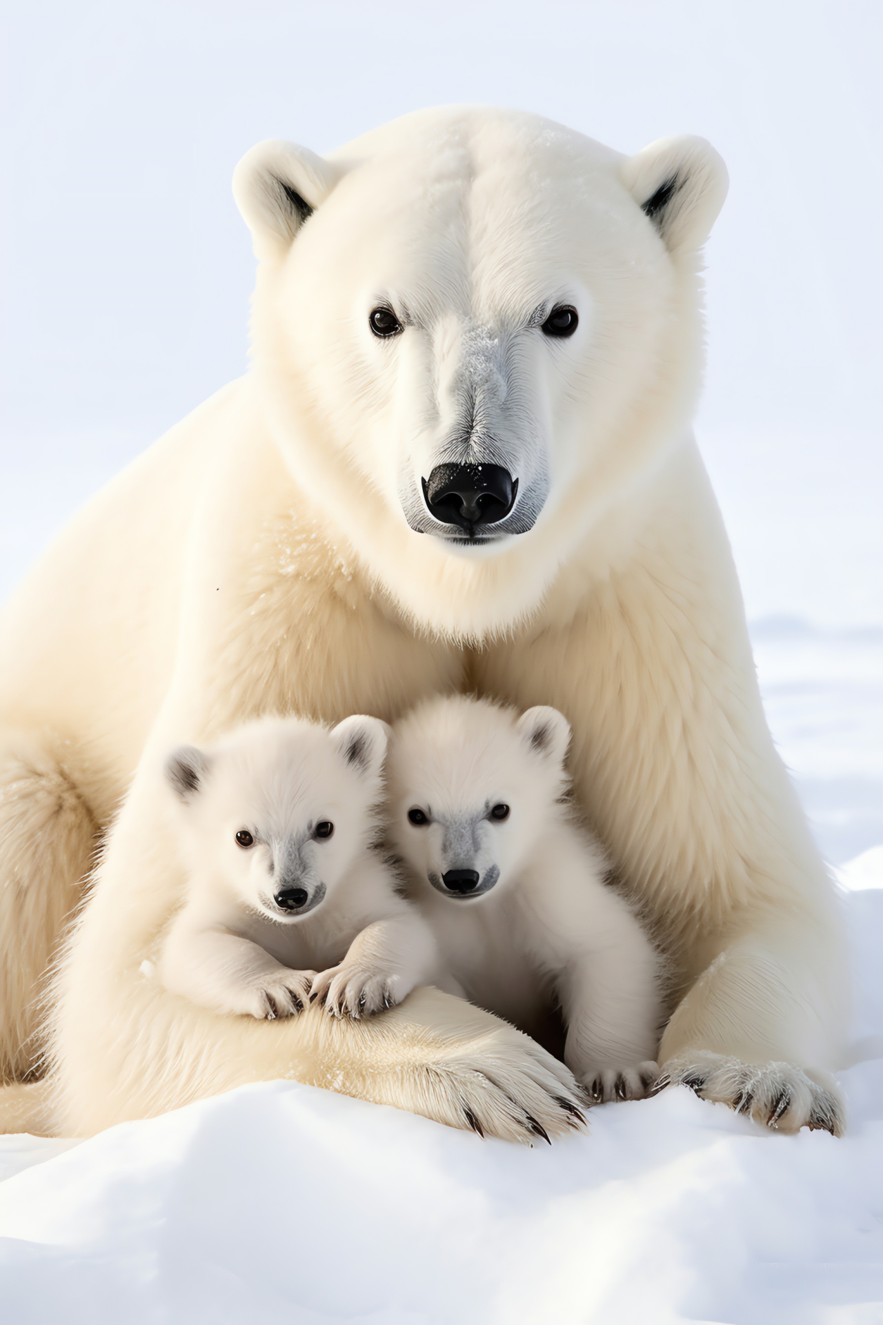 Maternal Polar Bear, Seal brown-eyed guardian, Icy natural coat, Metallic tinge fur, Northern cubs care, HD Phone Wallpaper