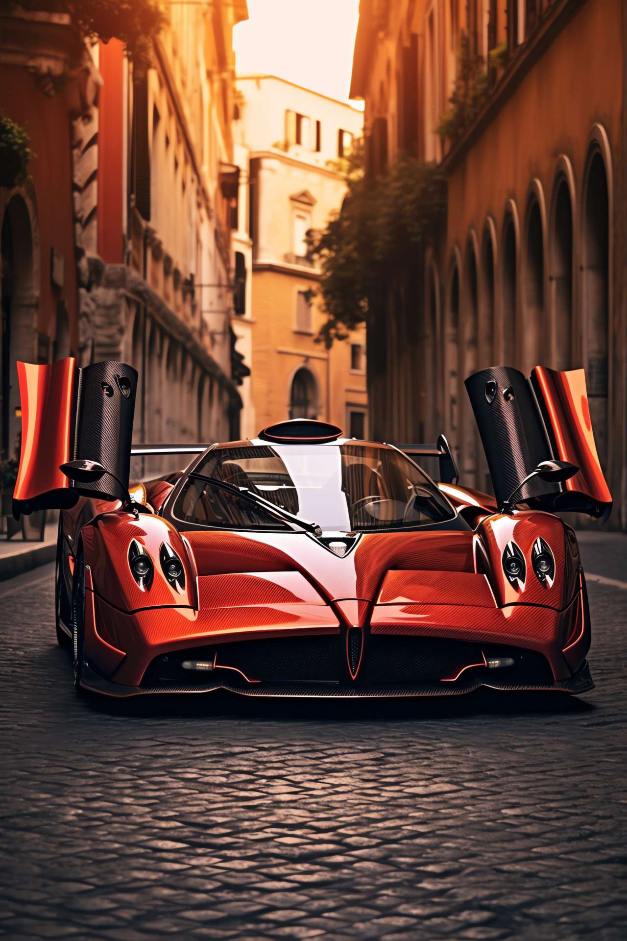 Pagani Zonda F, Rome setting, Historic pathway, Italian supercar, Automotive elegance, HD Phone Image