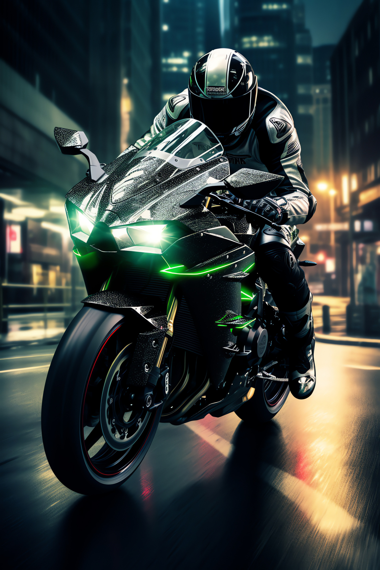 Kawasaki Ninja H2R, Tokyo nightlife, Motorcycle elegance, Street rider ethos, Neon inspiration, HD Phone Wallpaper