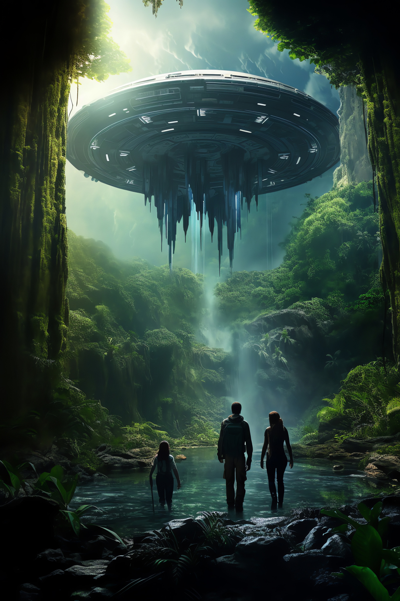Interstellar ship, Planetary exploration, Intergalactic terrain, Extraterrestrial flora, Space colonists, HD Phone Image