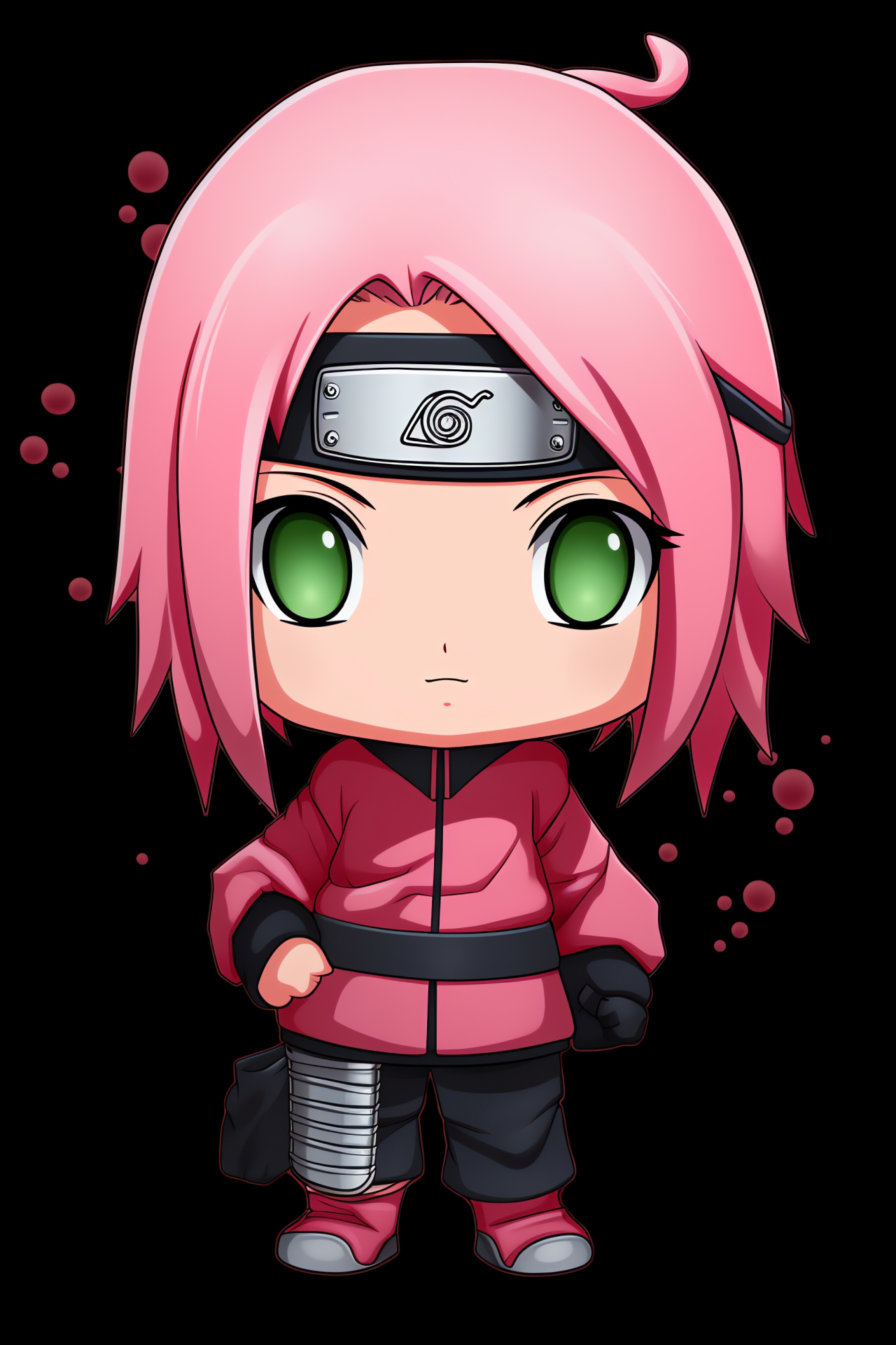 Chibi Sakura Haruno, miniature form, verdant irises, assured stance, contrasting backdrop, HD Phone Wallpaper