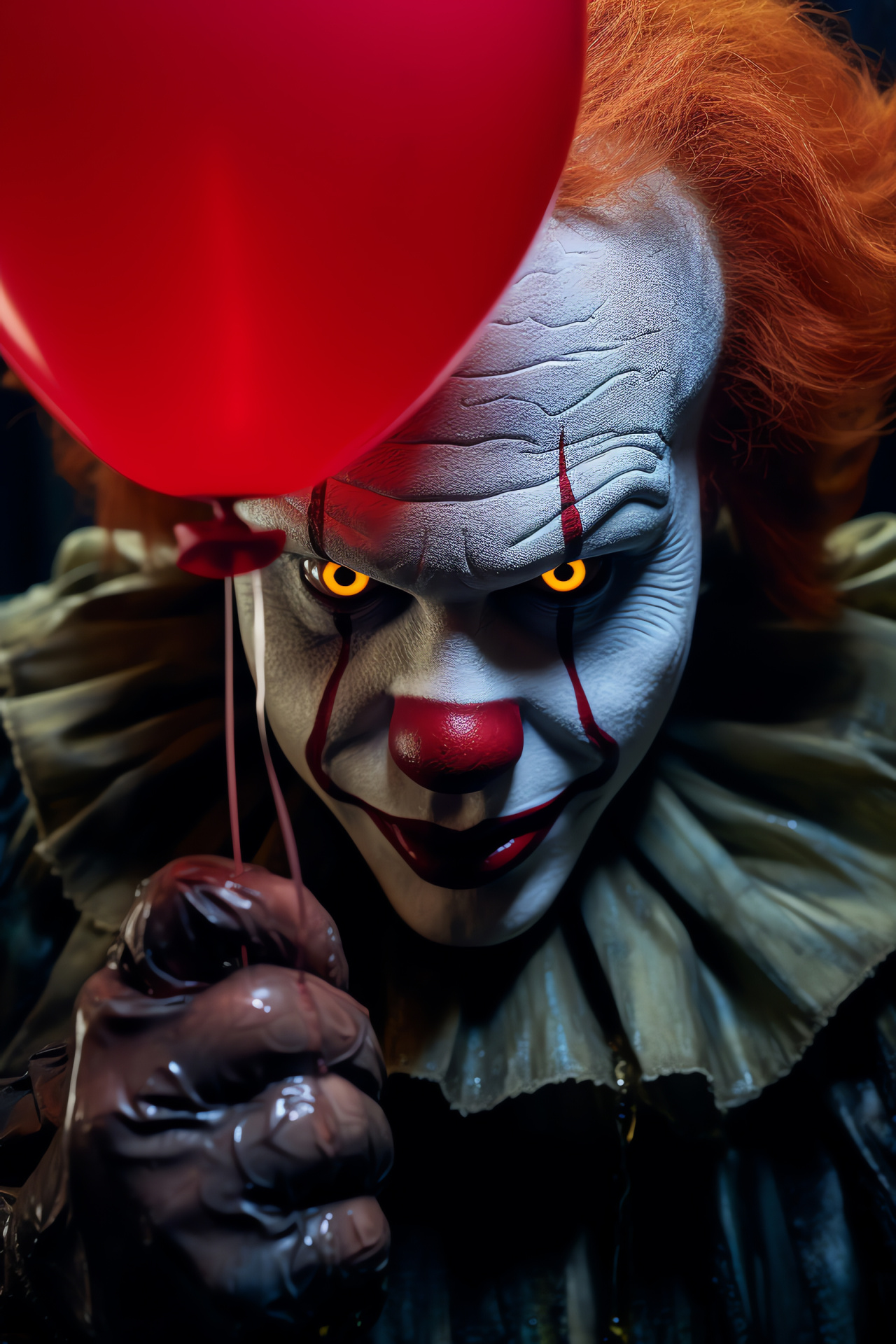 Pennywise red balloon, Haunting villain, Creepy gaze, Graphic patterns, Horror icon, HD Phone Wallpaper