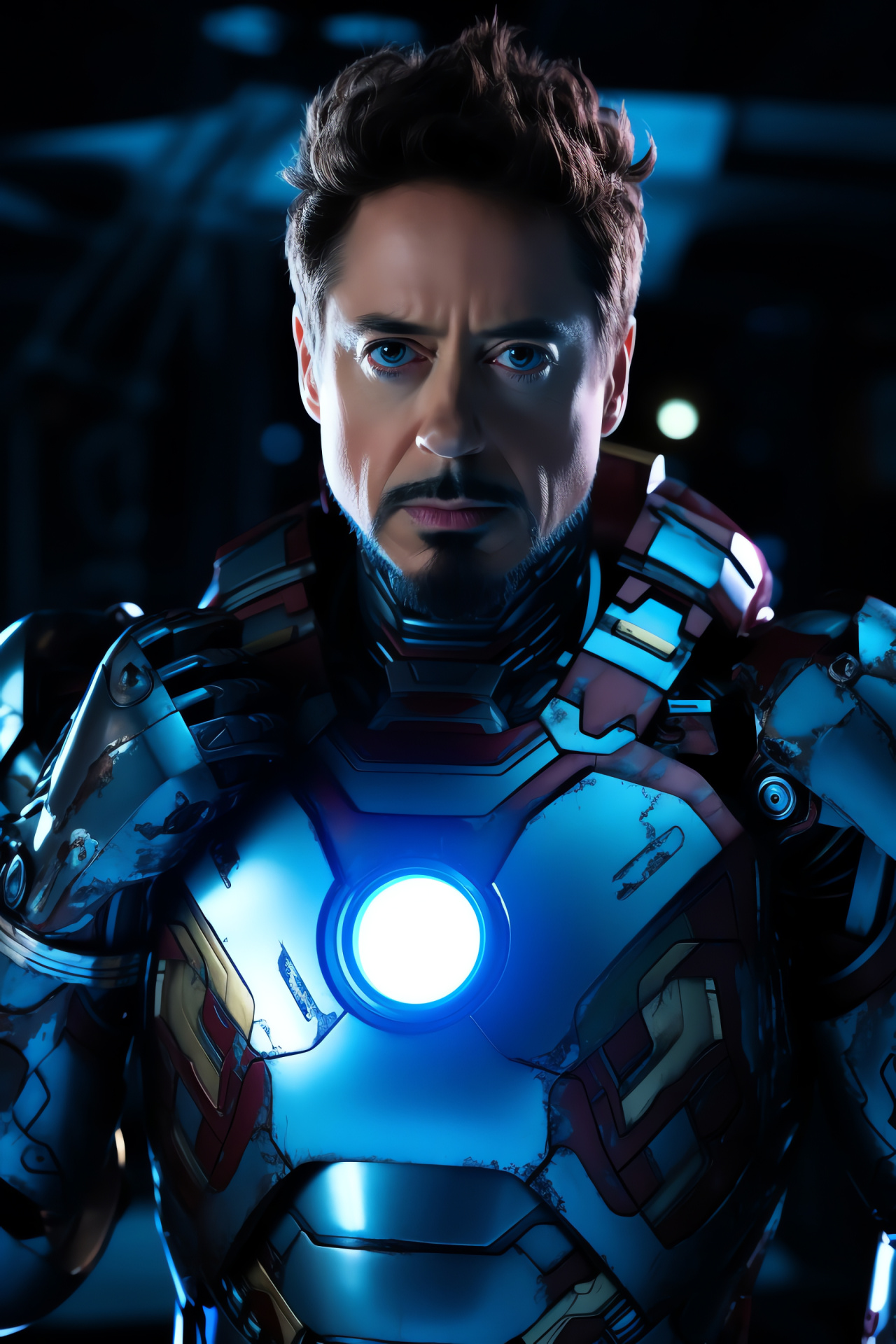 Robert Downey Jr as Tony Stark, Iron Man suit, High-tech gadgets, Armor design details, Superhero gloves, HD Phone Wallpaper