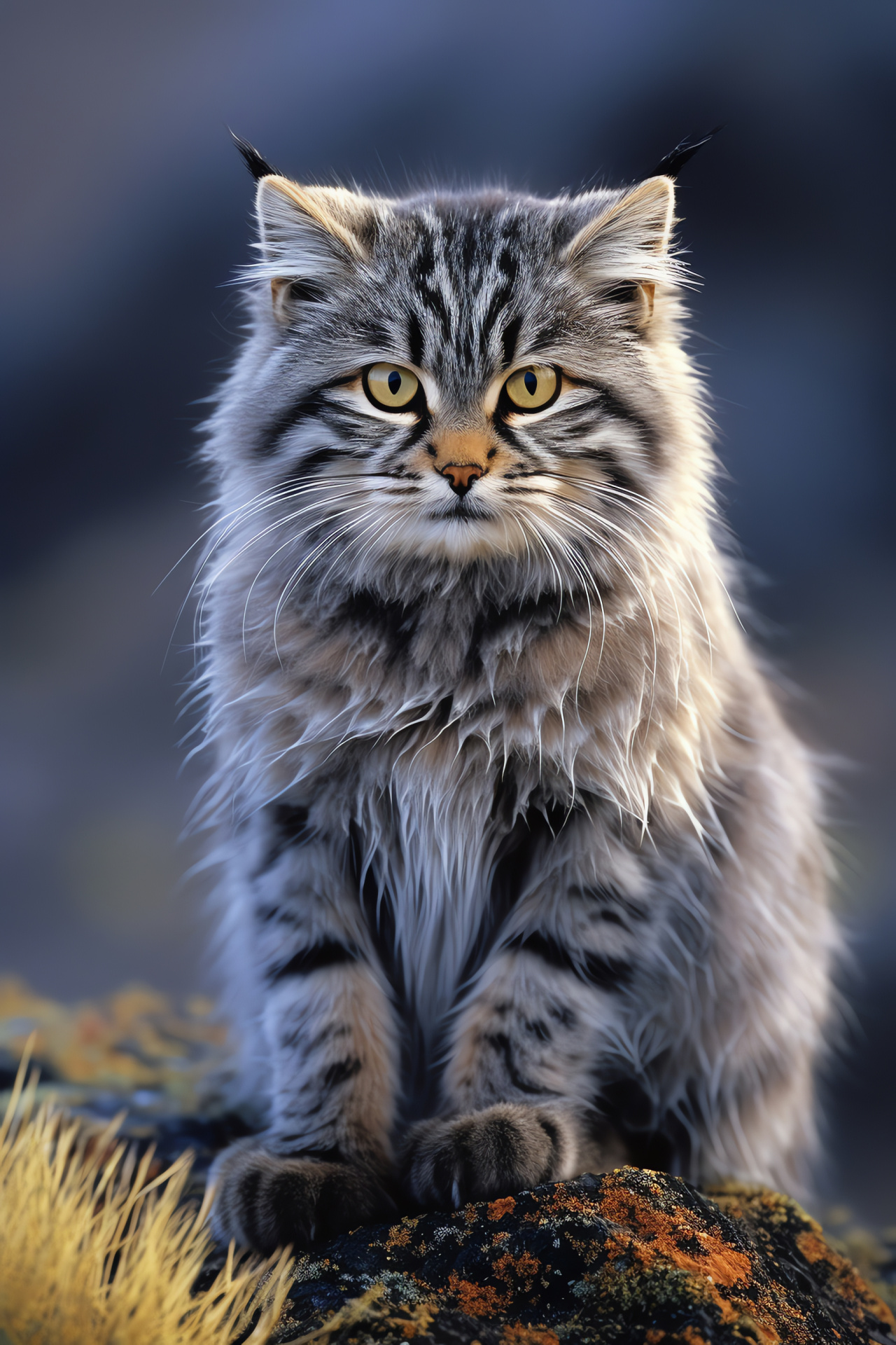 Rare felid species, Pallas's cat gaze, Pale gray furred, Spotted wildcat, Striped predator, HD Phone Image