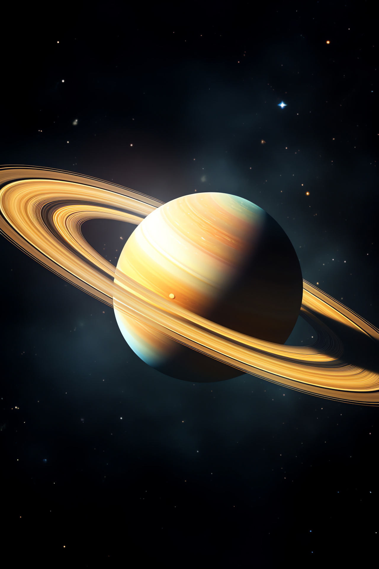 Saturn view, planetary rings, expansive space shot, gold and blue shades, ringed planet, HD Phone Wallpaper