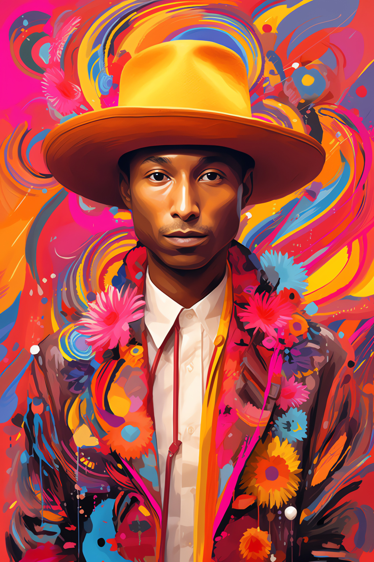 Pharrell, Style visionary, Digital art pioneer, Fashion signature, Lively apparel, HD Phone Image