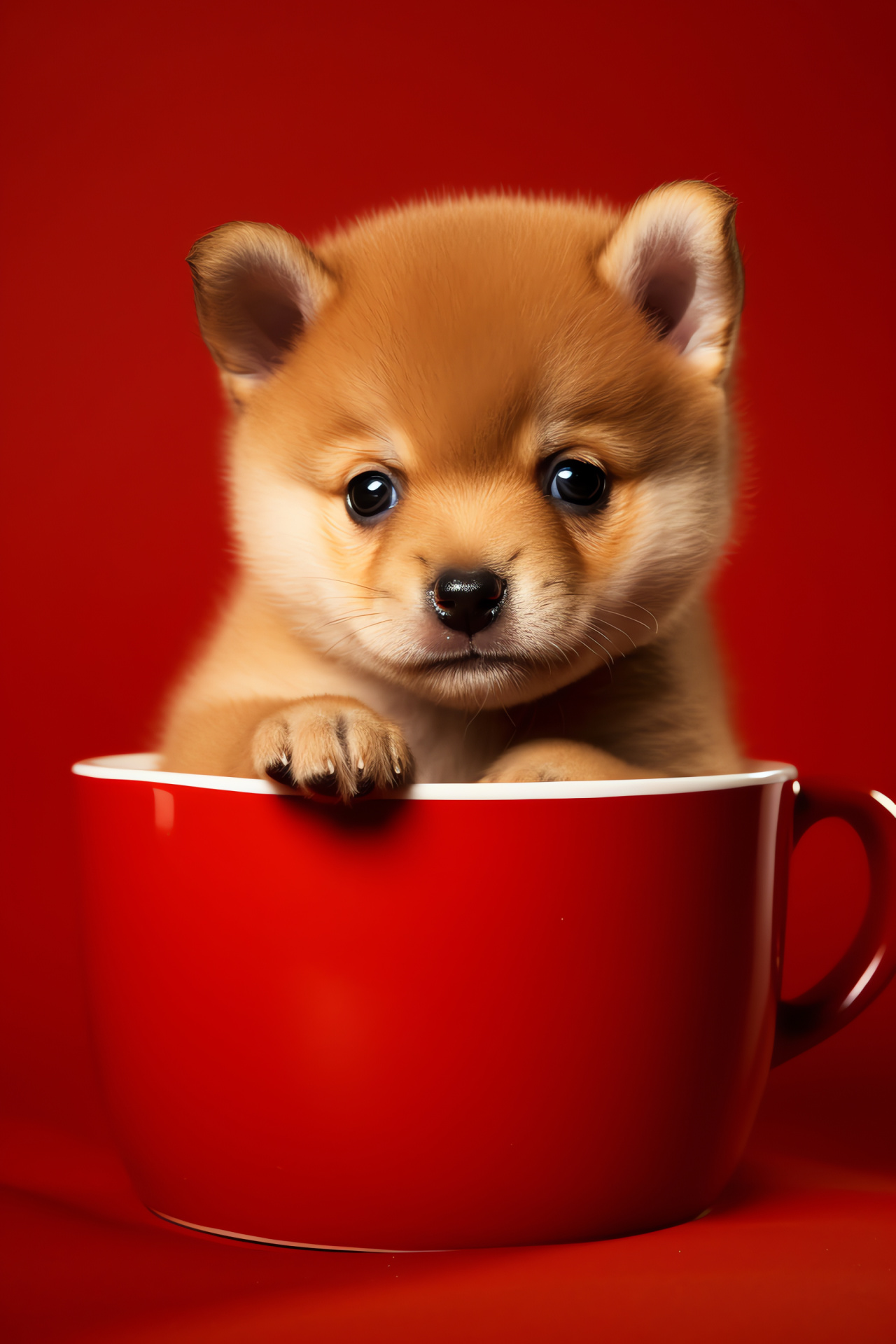 Diminutive Shiba Inu, reddish coat, canine companion, teacup puppy size, bright button eyes, HD Phone Image