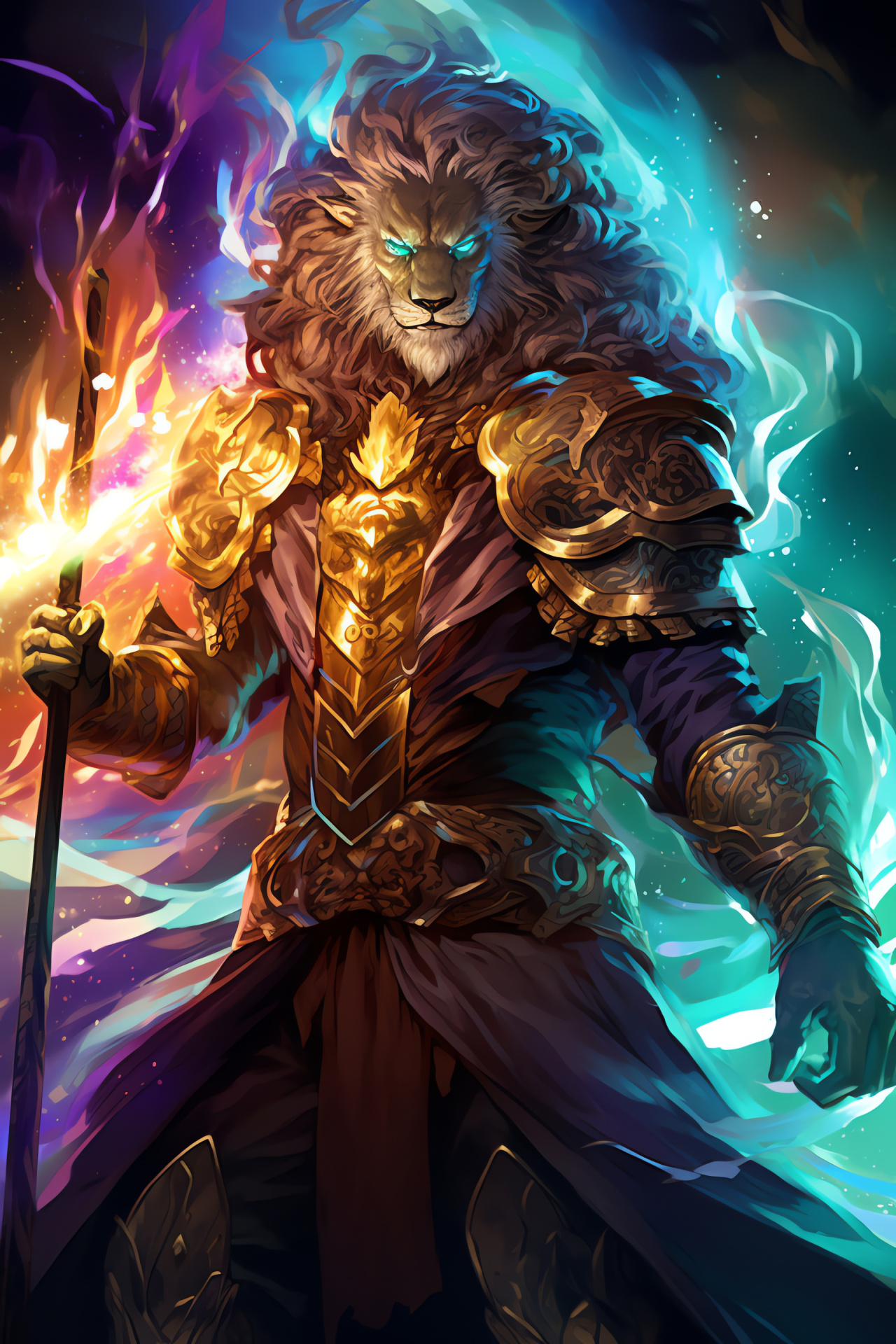 Ajani Goldmane pride, Feral guardian, Twin-bladed weaponry, Lush palette, MTG representative, HD Phone Wallpaper