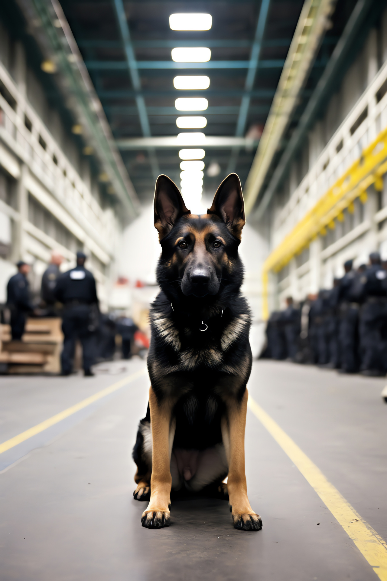 Law enforcement K9, Icy stare, Onyx fur, Broad frame, Secure compound, HD Phone Image