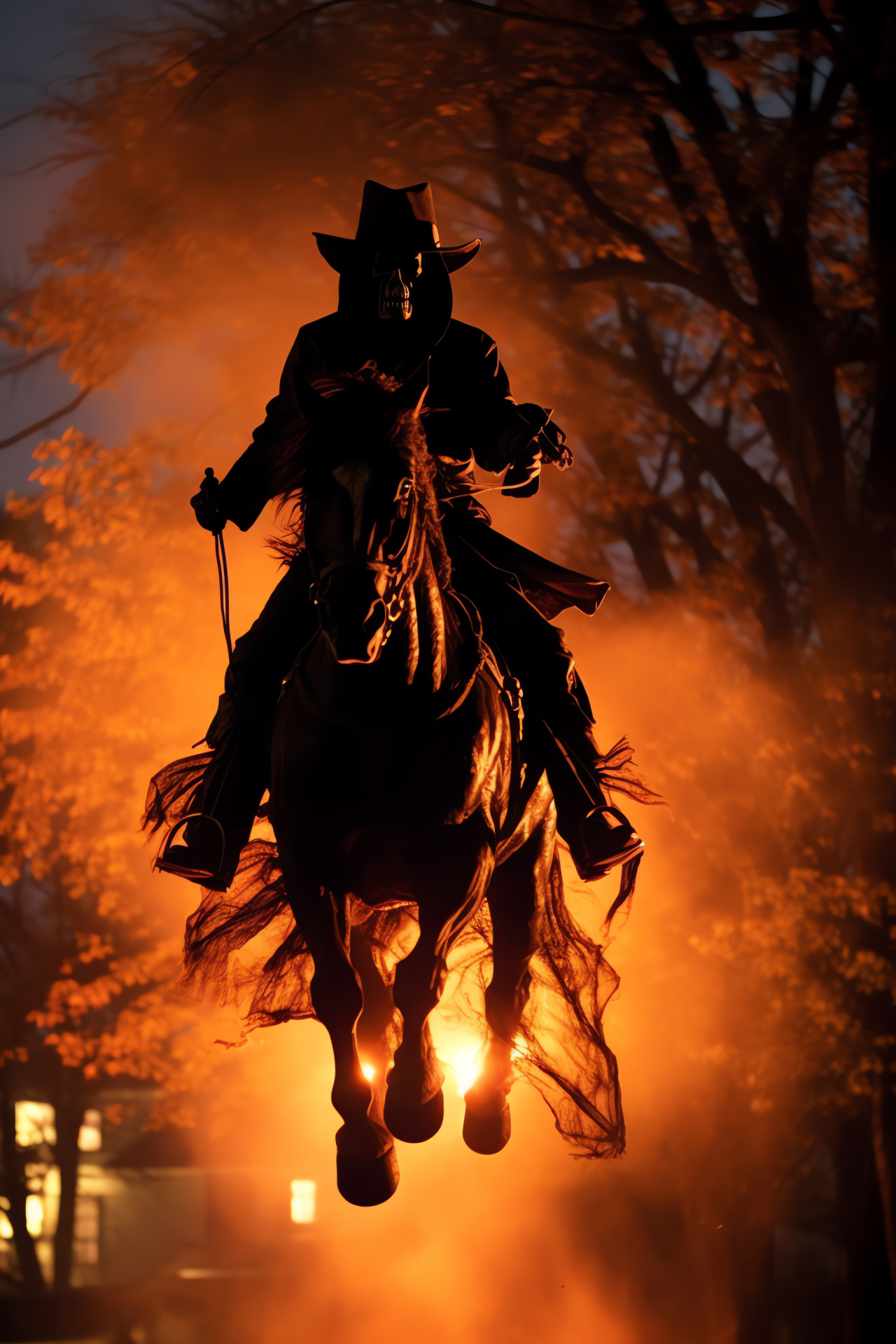 All Hallows' Eve fright, Mythic village ghost story, Decapitated rider, Glowing gourd, Spooky folklore, HD Phone Wallpaper