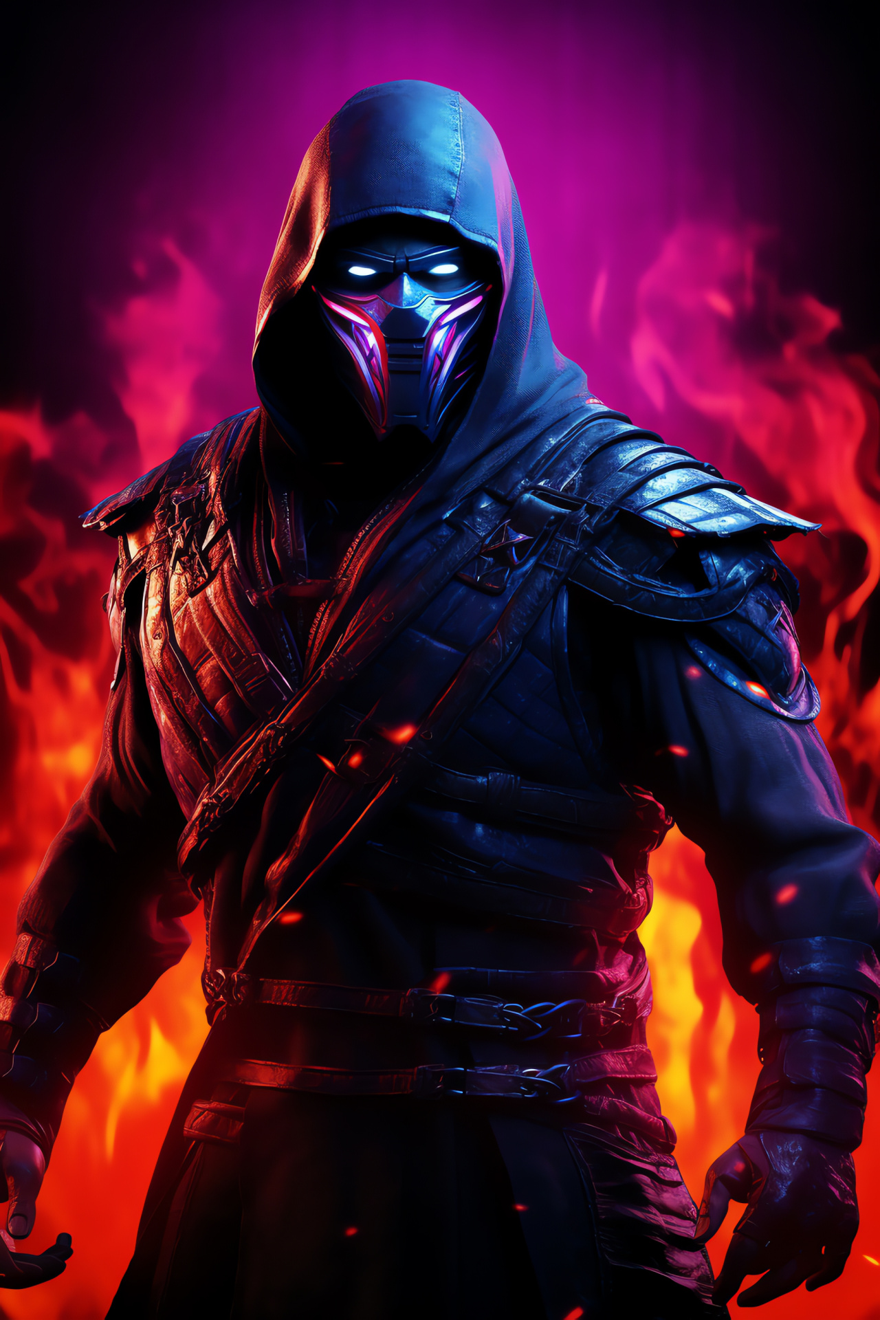Shadow ninja Noob Saibot, Martial arts master, Sinister blue eyes, Sharp weapons, Mortal Kombat, HD Phone Wallpaper