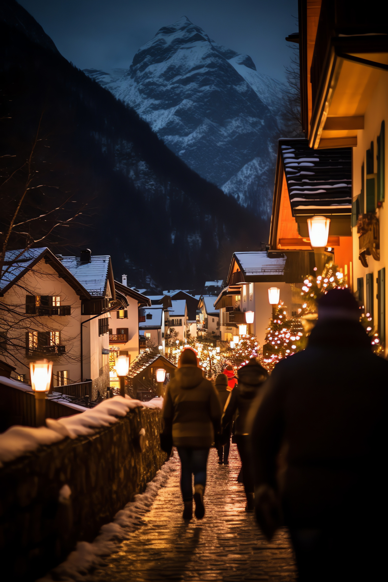 Austrian Winter Solstice, Hallstatt tradition, Evening procession, Village participation, Cultural event, HD Phone Image