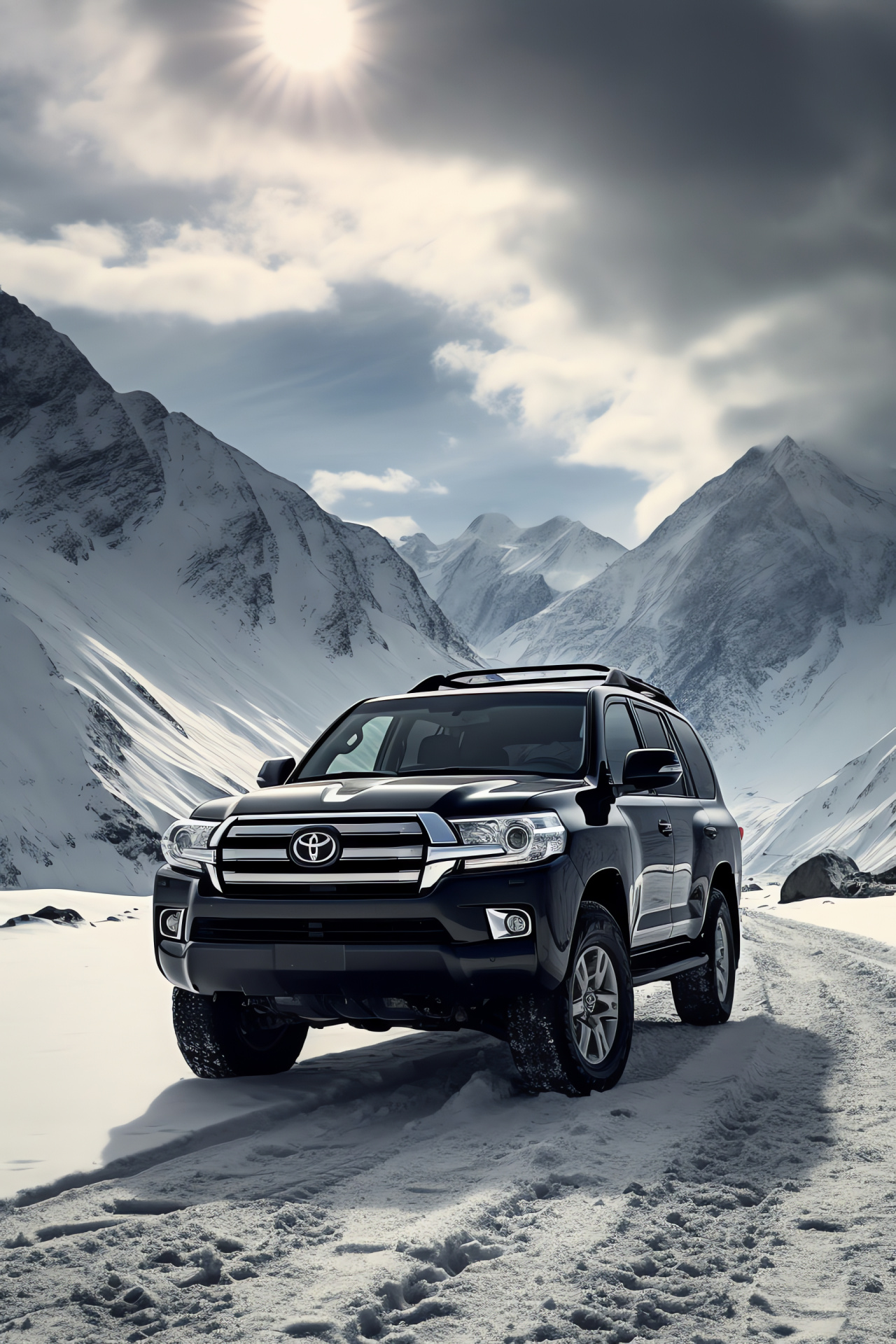 Toyota emblem, SUV strength, Mountainous backdrop, Vehicle endurance, Challenging landscapes mastery, HD Phone Wallpaper