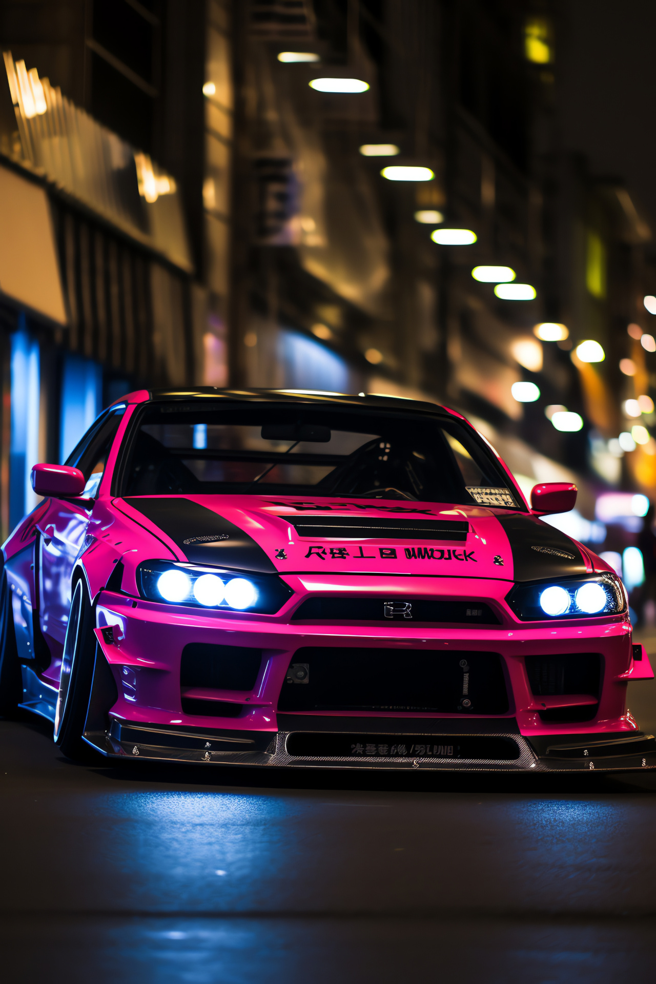 Extreme slammed car, Tokyo custom scene, body kit exhibit, midnight racing, underglow charm, HD Phone Wallpaper