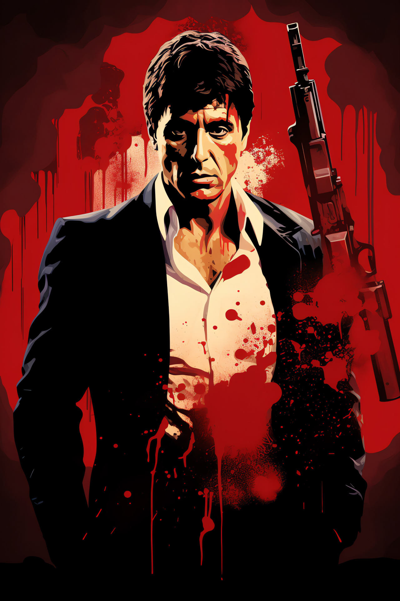 Scarface iconic mural, Tony Montana's aura, Crime film feature, Al Pacino figure, Cinematic drug lord, HD Phone Wallpaper