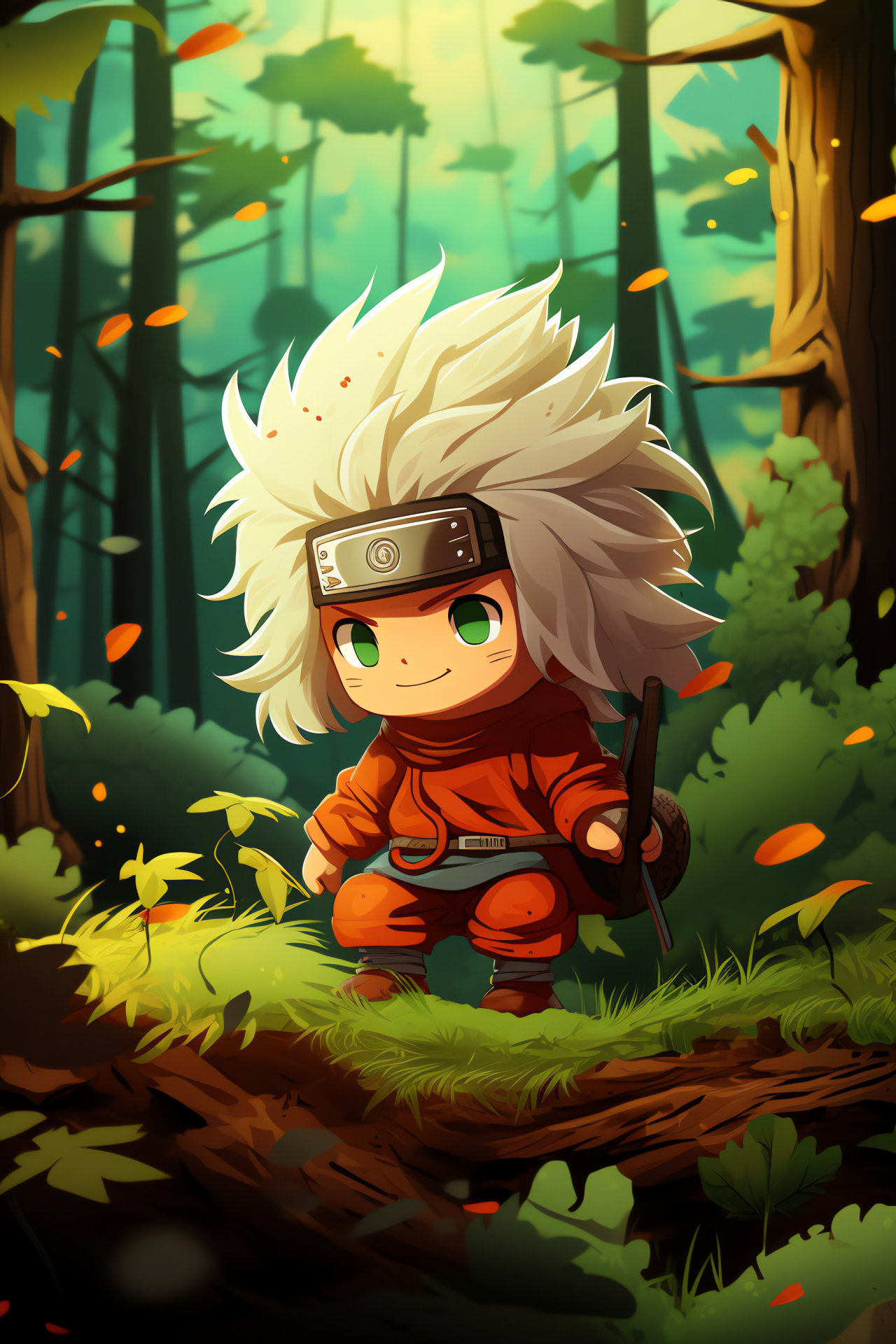 Jiraiya the Toad Sage, Anime miniature, tension-filled scenario, ninja skill, verdant woods, HD Phone Wallpaper