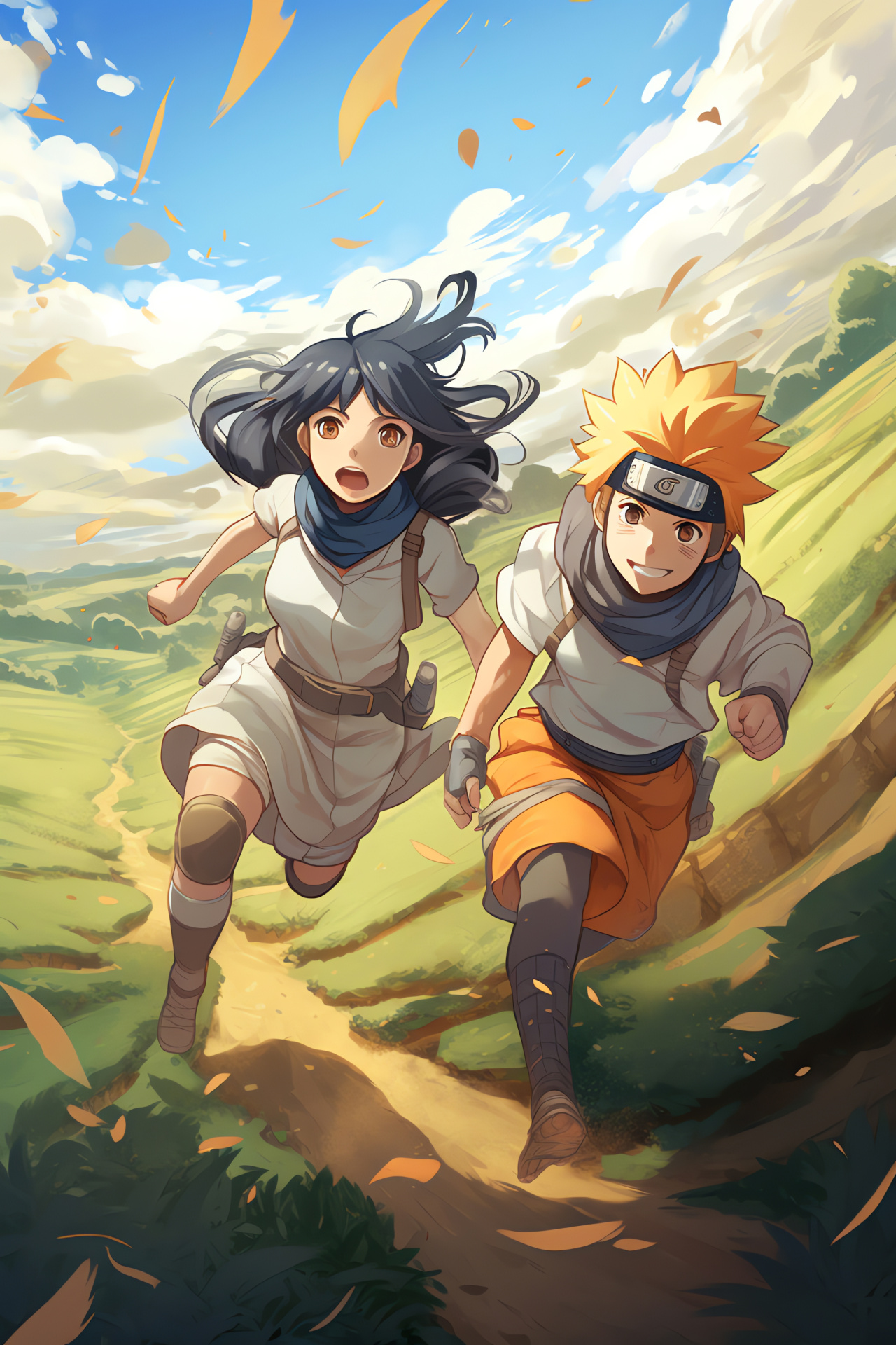 Naruto Uzumaki, Hinata Hyuga, Ninja confrontation, Foes clash, Chakra technique, HD Phone Image