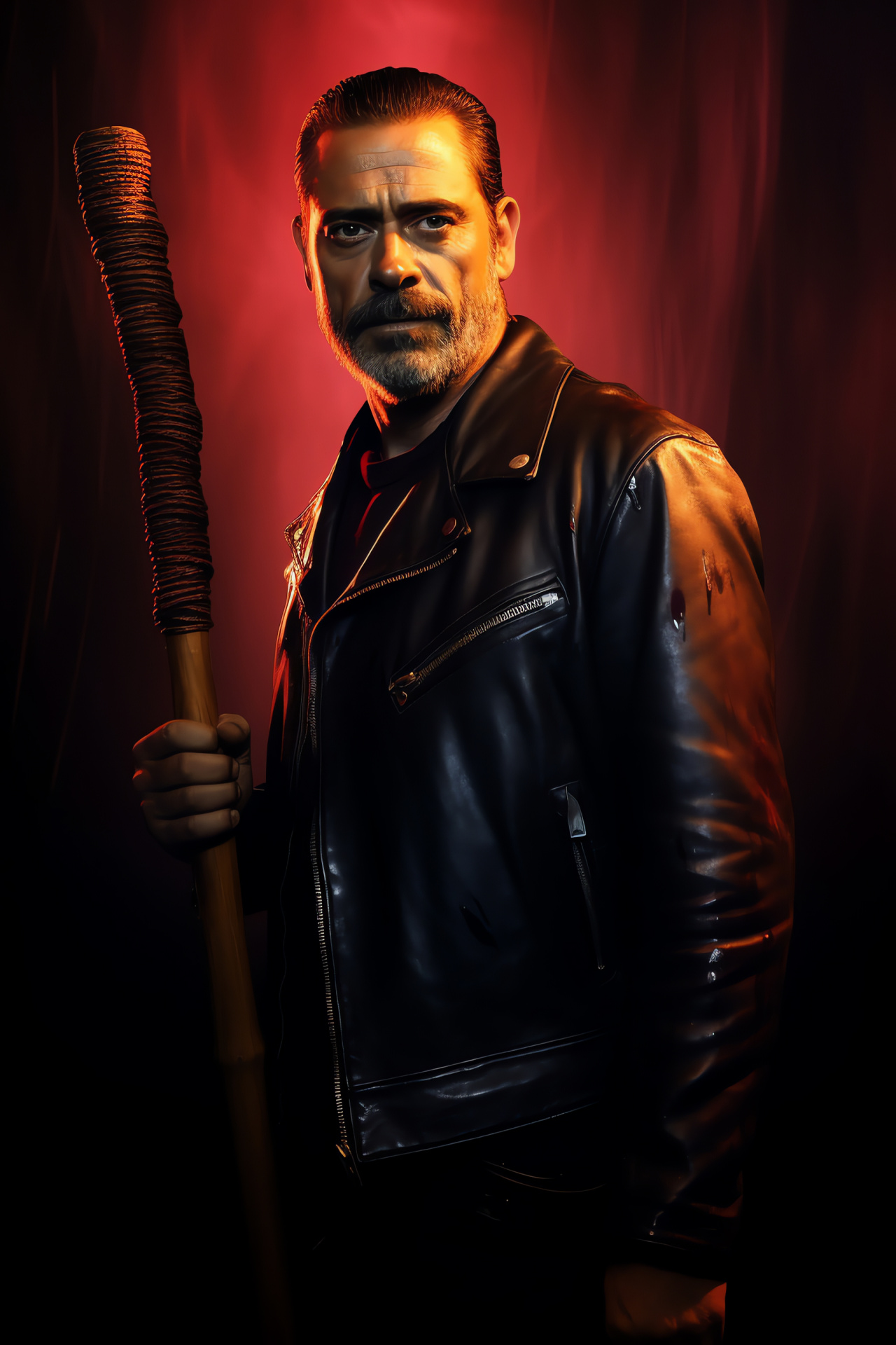 Apocalyptic leader Negan, Walker world villain, Notorious TWD character, Cocoa-hued eyes, Villainous contortion, HD Phone Image