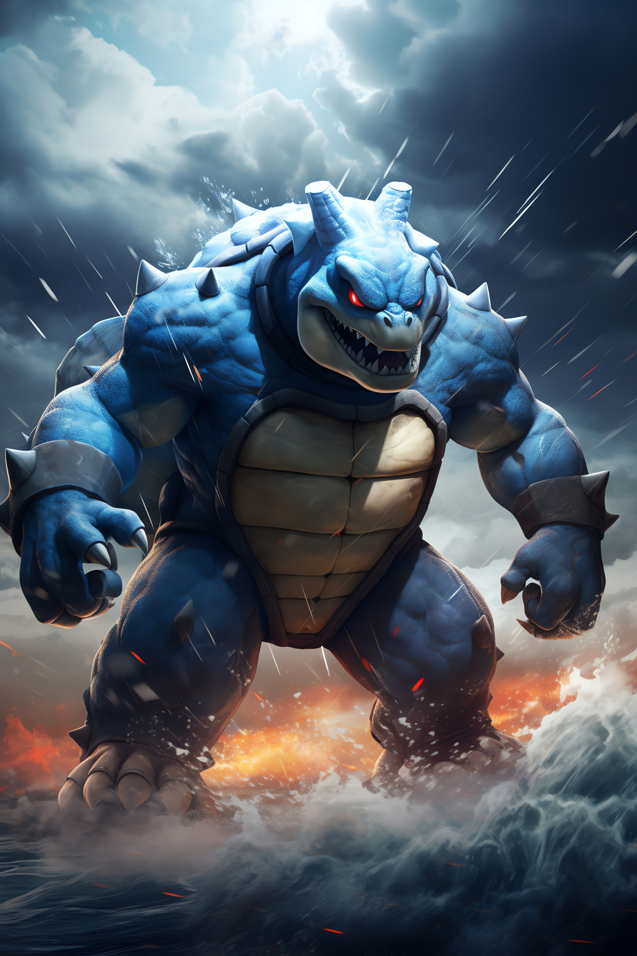 Blastoise, Nautical might, Tempestuous scene, Surf impact, Menacing sky, HD Phone Wallpaper