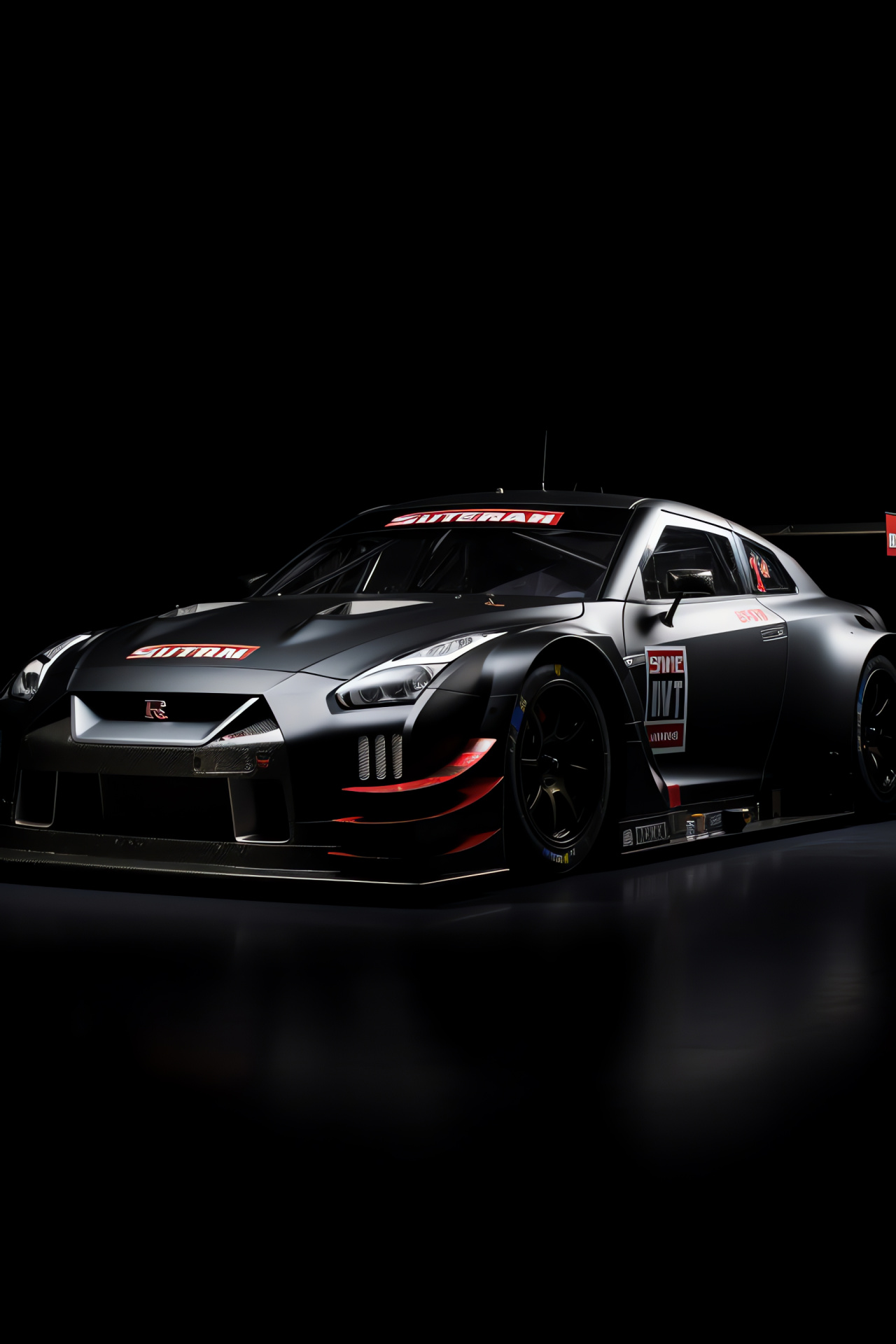 Nismo GT-R NISMO GT3, Race track pedigree, High-angle shot, Engineered aerodynamics, Black environment background, HD Phone Image