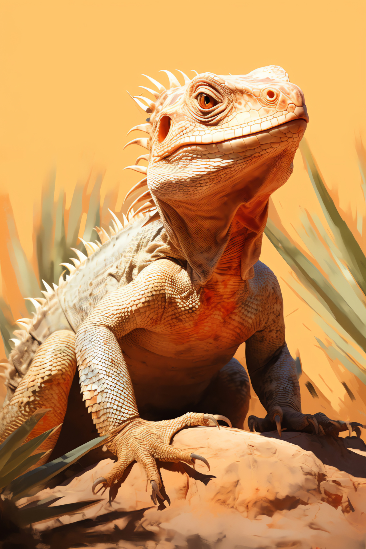 Desert iguana, arid habitat, reptilian texture, muted palette, orange oculars, HD Phone Wallpaper