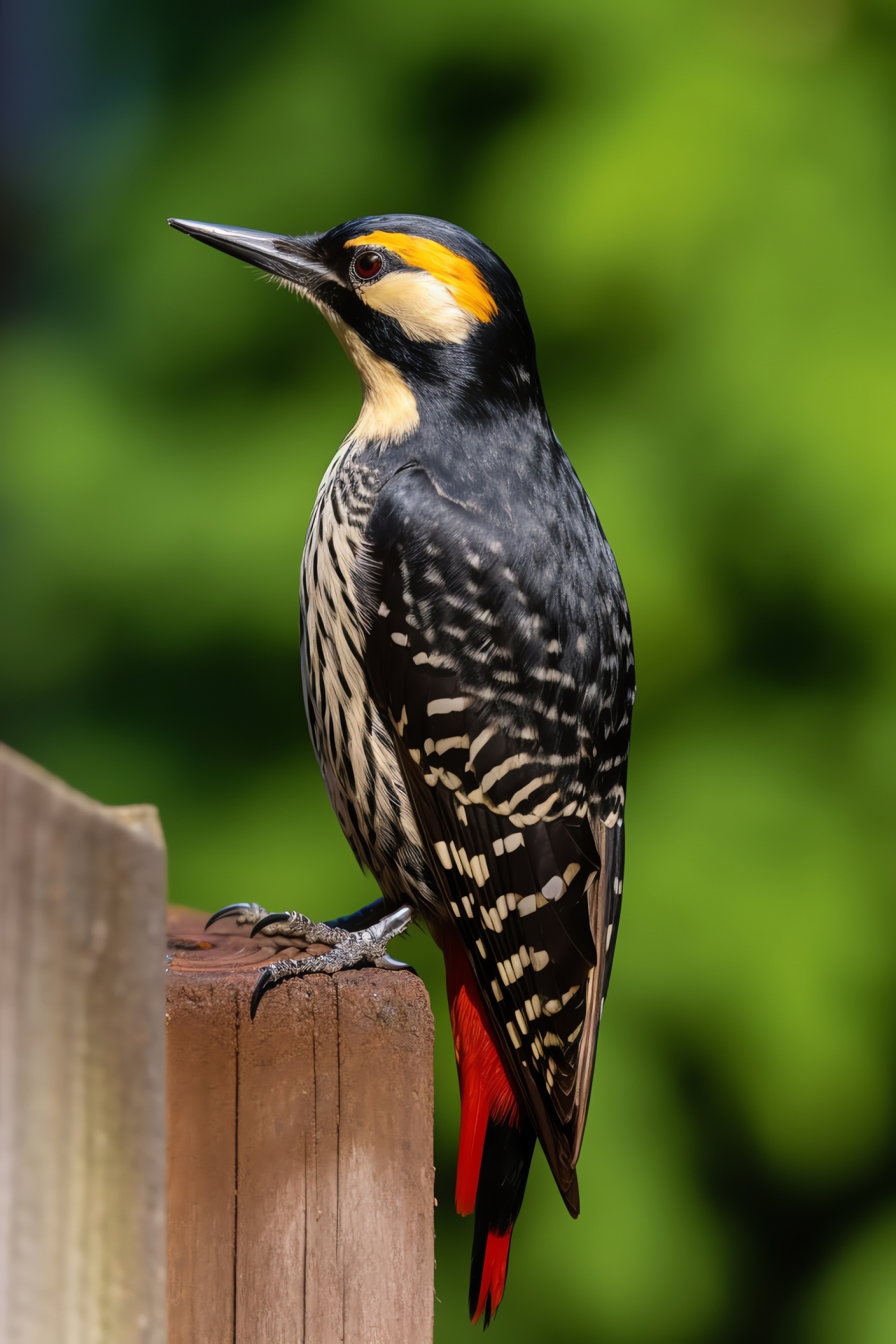 Picoides arcticus, Insectivorous bird, Fauna on fence, Suburban birdlife, Tranquil outdoor setting, HD Phone Wallpaper