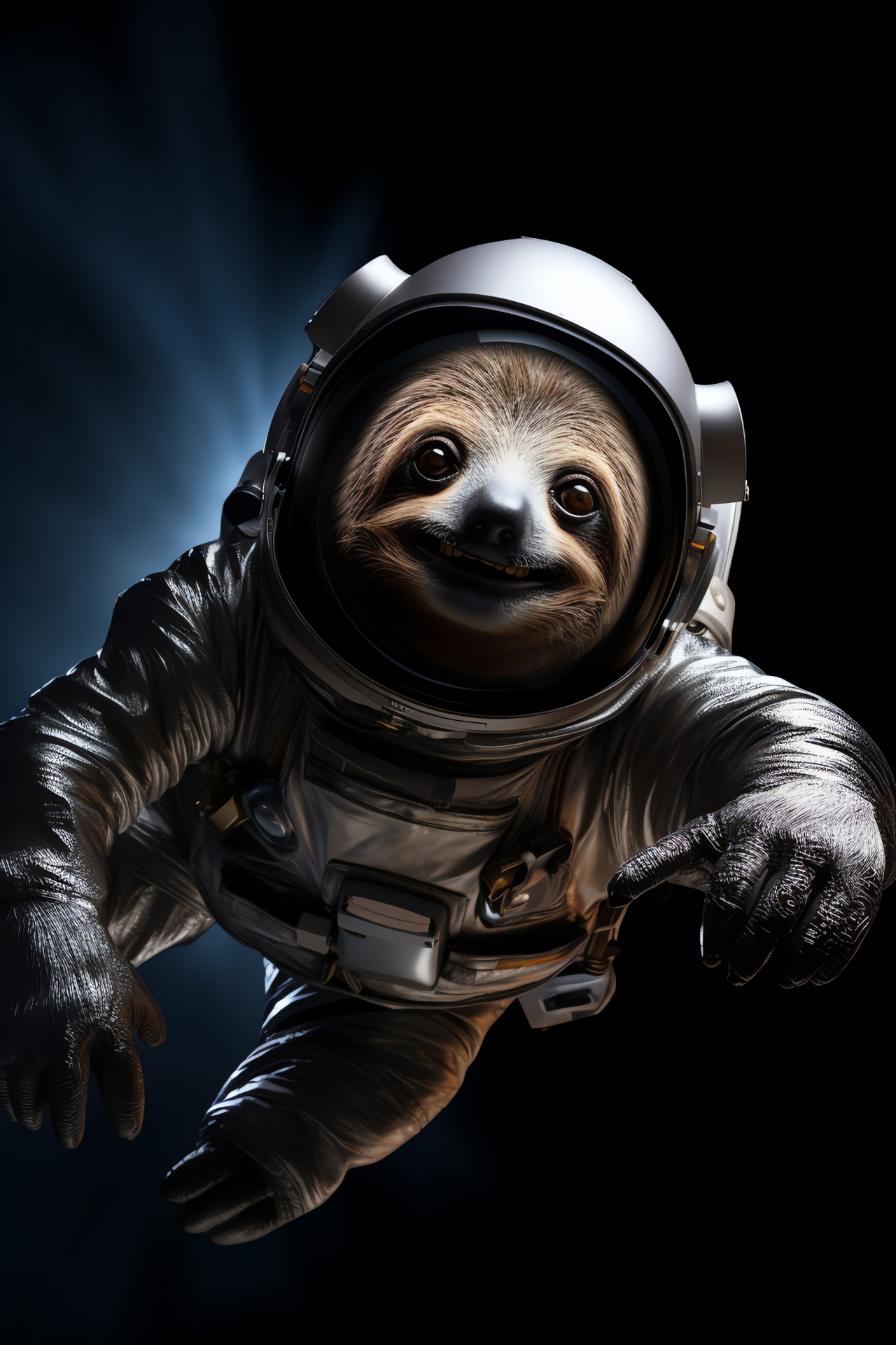 Sloth astronaut explorer, sleek space journey, deep space solitude, cosmic gaze, interstellar expanse, HD Phone Image