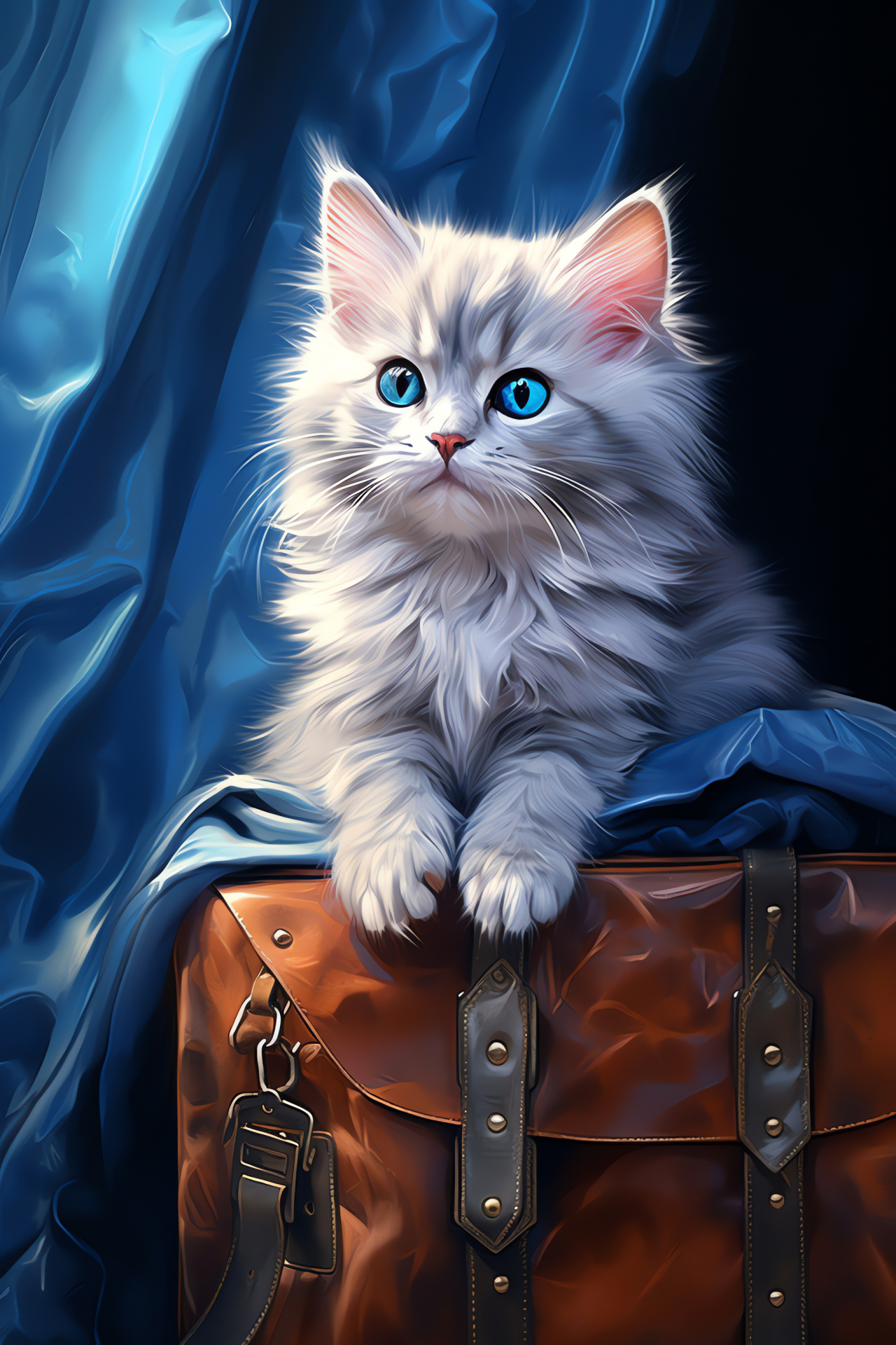 Persian kitten, blue-eyed feline, long-haired beauty, luxurious setting, soft texture, HD Phone Image