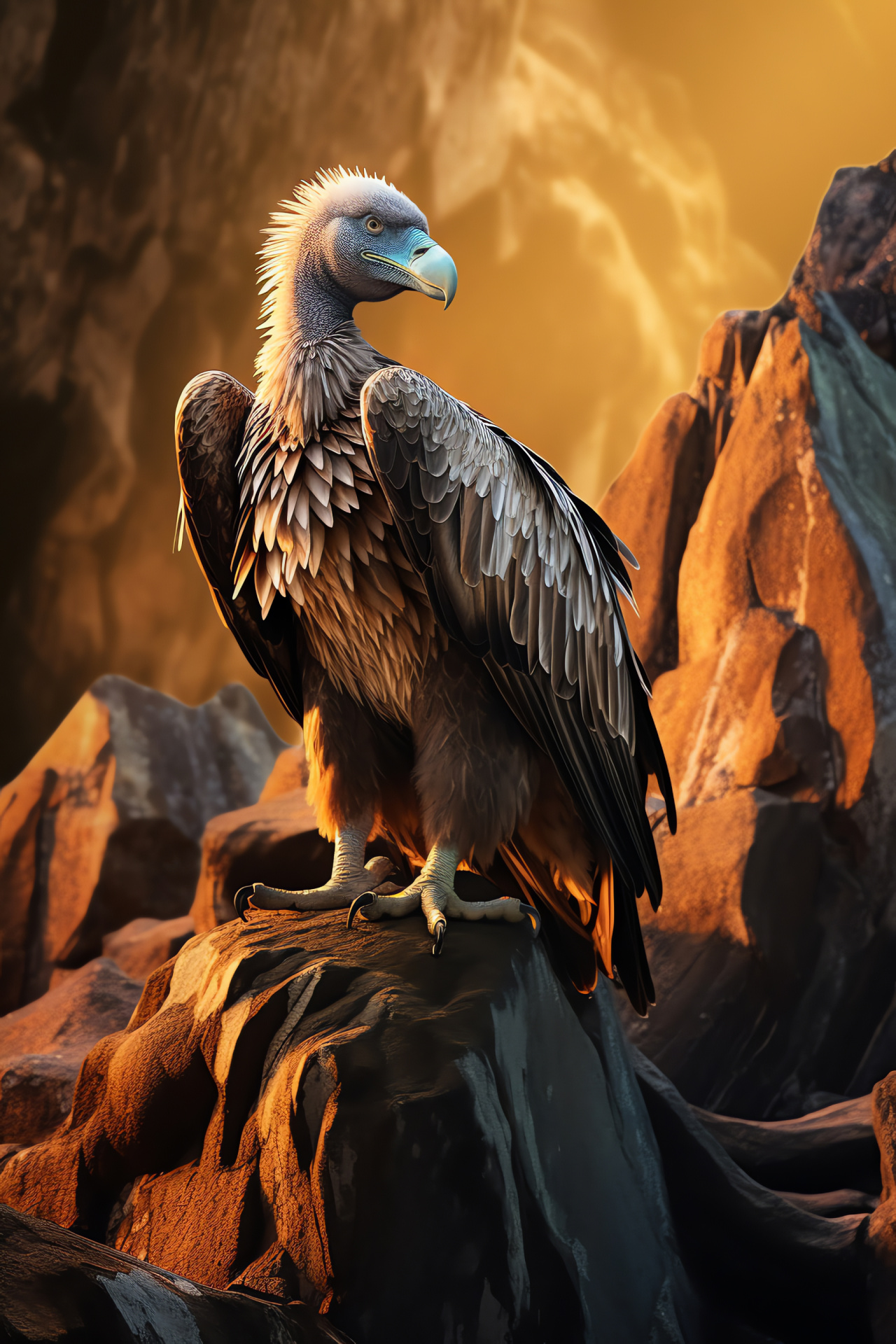 Vulture in habitat, scavenger bird, cliff dwelling, majestic flyer, avian scavenger, HD Phone Wallpaper