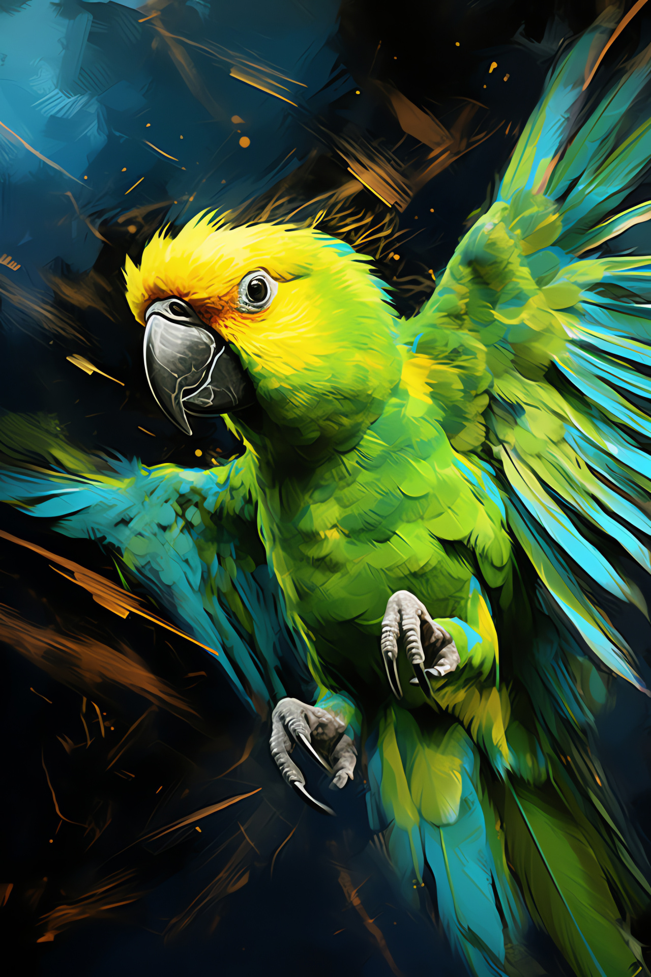 Yellow-Naped Amazon, Lush green plumage, Yellow feather highlights, Parrot in aviary, Black eyed gaze, HD Phone Wallpaper