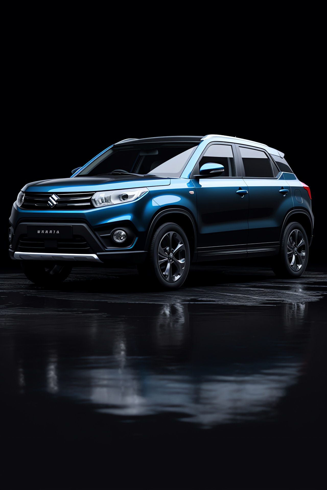 Suzuki Vitara 2020, Elevated SUV stance, Deep oceanic blue, Vehicle simplicity, Dark scene, HD Phone Image