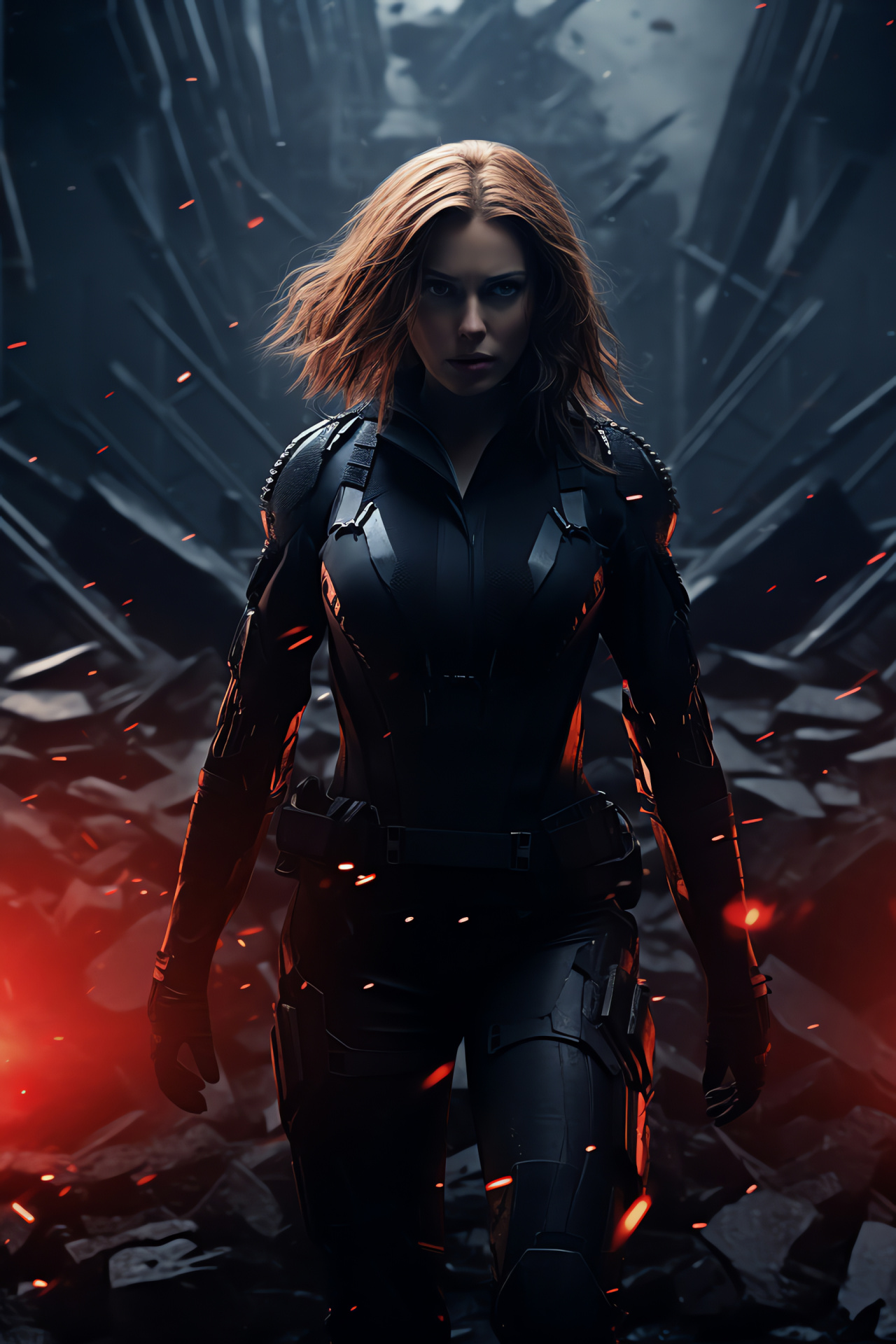 Scarlett Johansson, Superhero portrayal, Black Widow character, Avengers movie series, Heroine pose, HD Phone Image