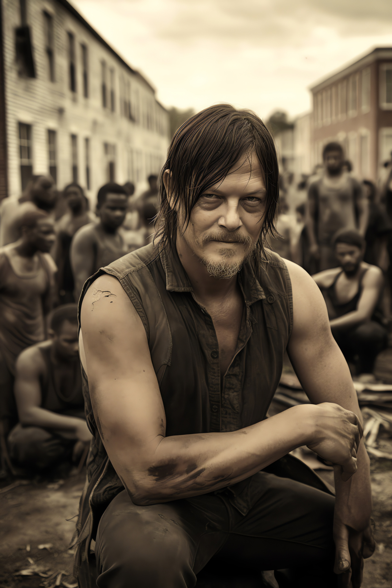 Norman Reedus, cinematic dystopia, survival theme, desolate structure, actor portrayal, HD Phone Wallpaper