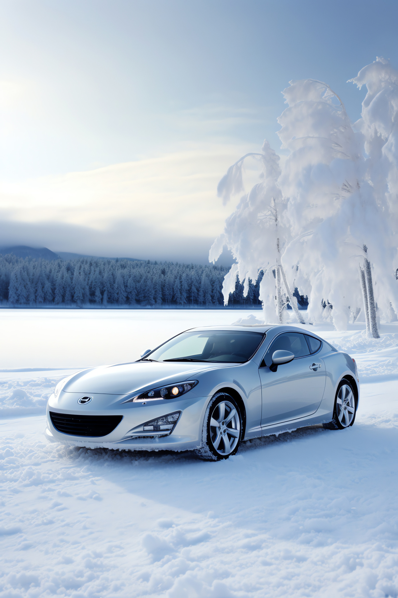 Winter Mazda RX8, Finnish frost, Stud-covered tires, Ice drift competencies, Snowy forestry backdrop, HD Phone Wallpaper