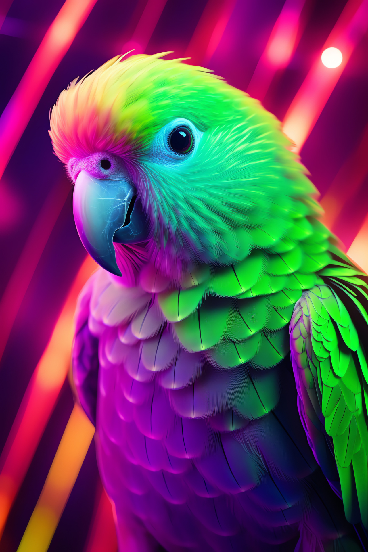Green parrot, vibrant birds, neon lighting, striking poses, aviary beauty, HD Phone Wallpaper