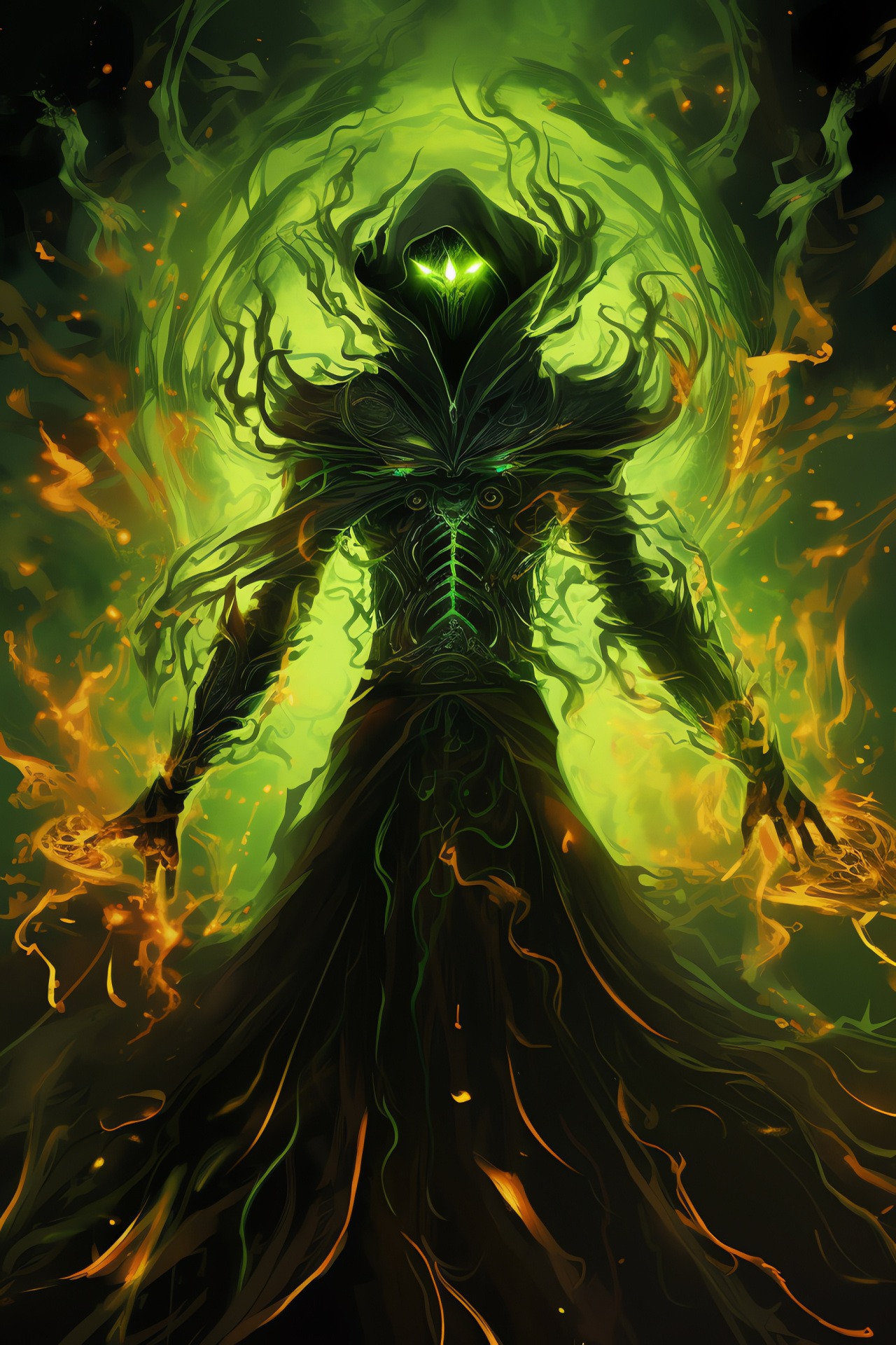 Path of Exile Dominus encounter, Chthonic atmosphere, Arbitration god figure, Striated green effects, Stare of dominance, HD Phone Wallpaper