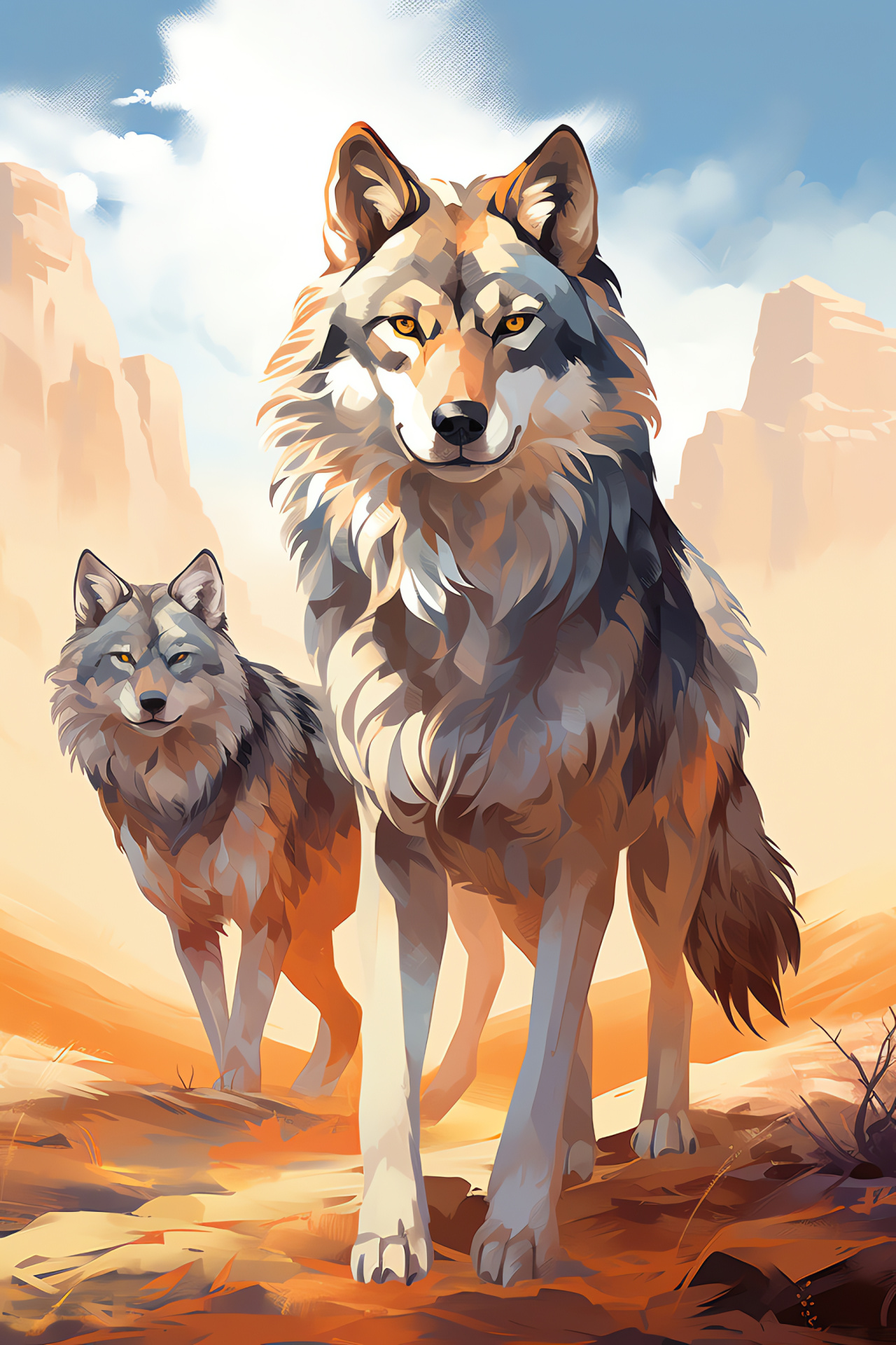 Mexican wolves, Wildlife pack, Amber-eyed canids, Desert habitat, North American wildlife, HD Phone Wallpaper