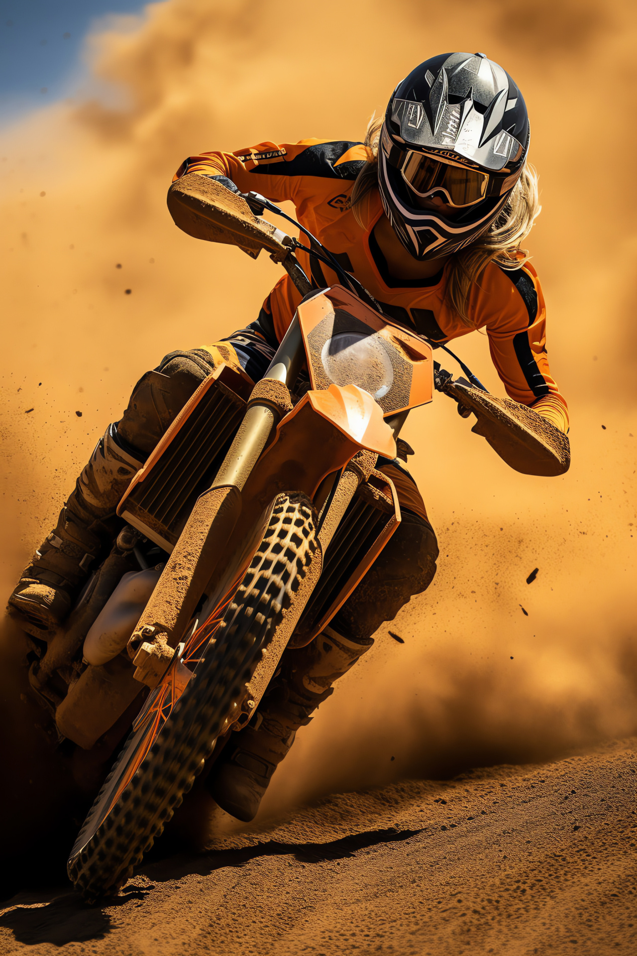 Supercross competitive team, Desert track riding, Earth-tone racing outfits, High-speed motocross, Riding prowess, HD Phone Image