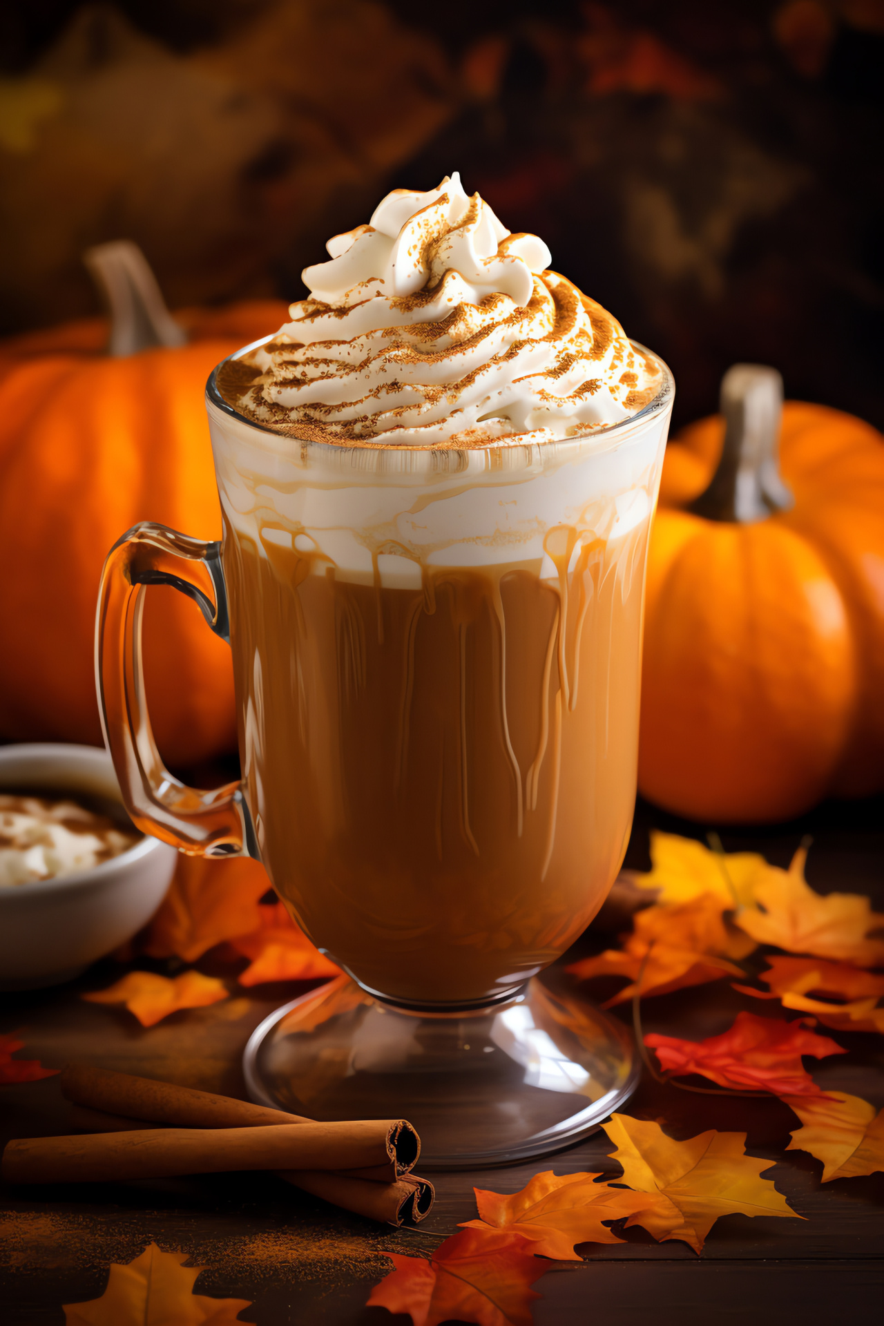 Pumpkin spice beverage, seasonal autumn treat, foamy latte top, festive cinnamon sprinkle, autumnal comfort, HD Phone Wallpaper