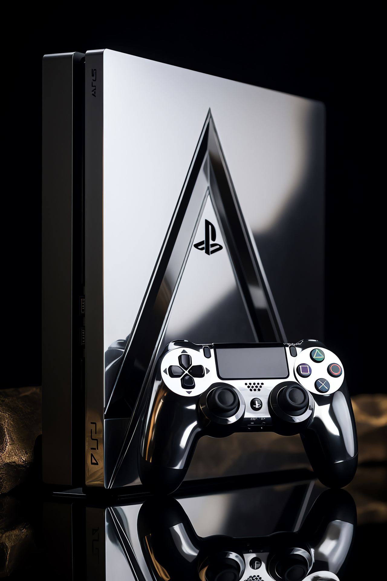 Personalized PlayStation unit, designer hardware, silver sheen, contrasting dark tone, reflective surface, HD Phone Wallpaper