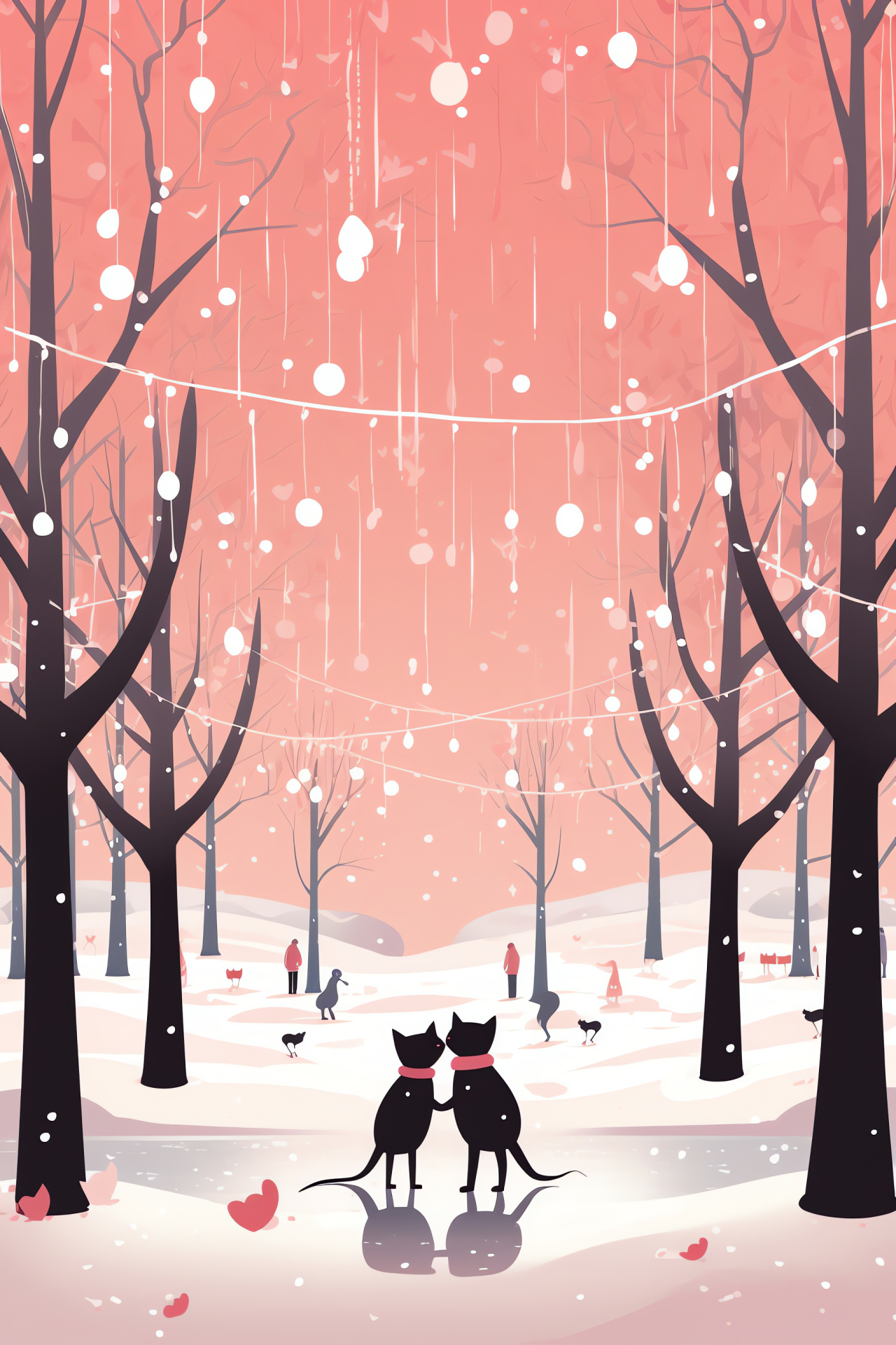 Festive felines, Winter holiday, Ice rink, Glittering seasonal trees, Cold-weather bonding, HD Phone Image