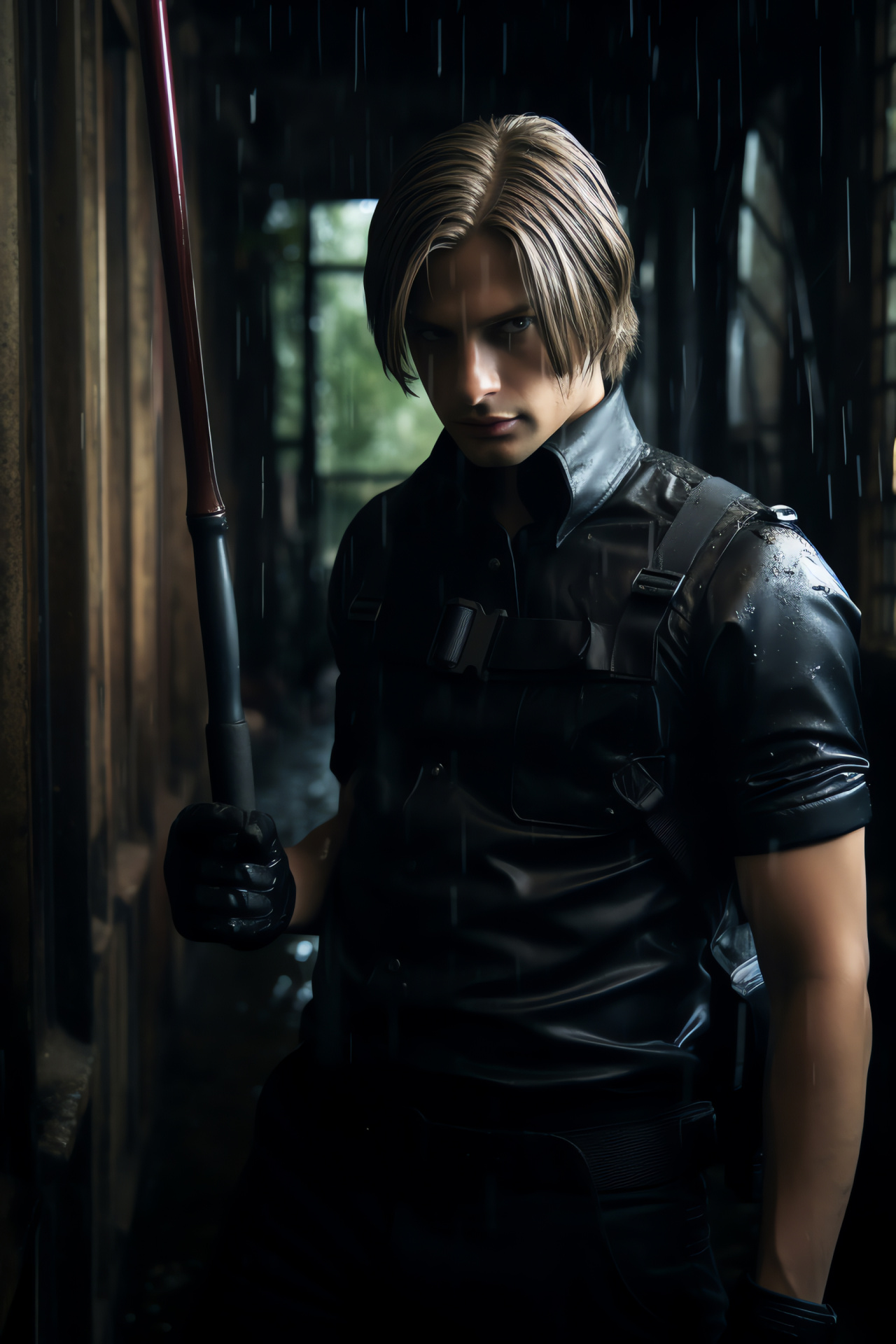 Leon S. Kennedy, precinct outfit, abandoned edifice, shadowy illumination, HD Phone Image