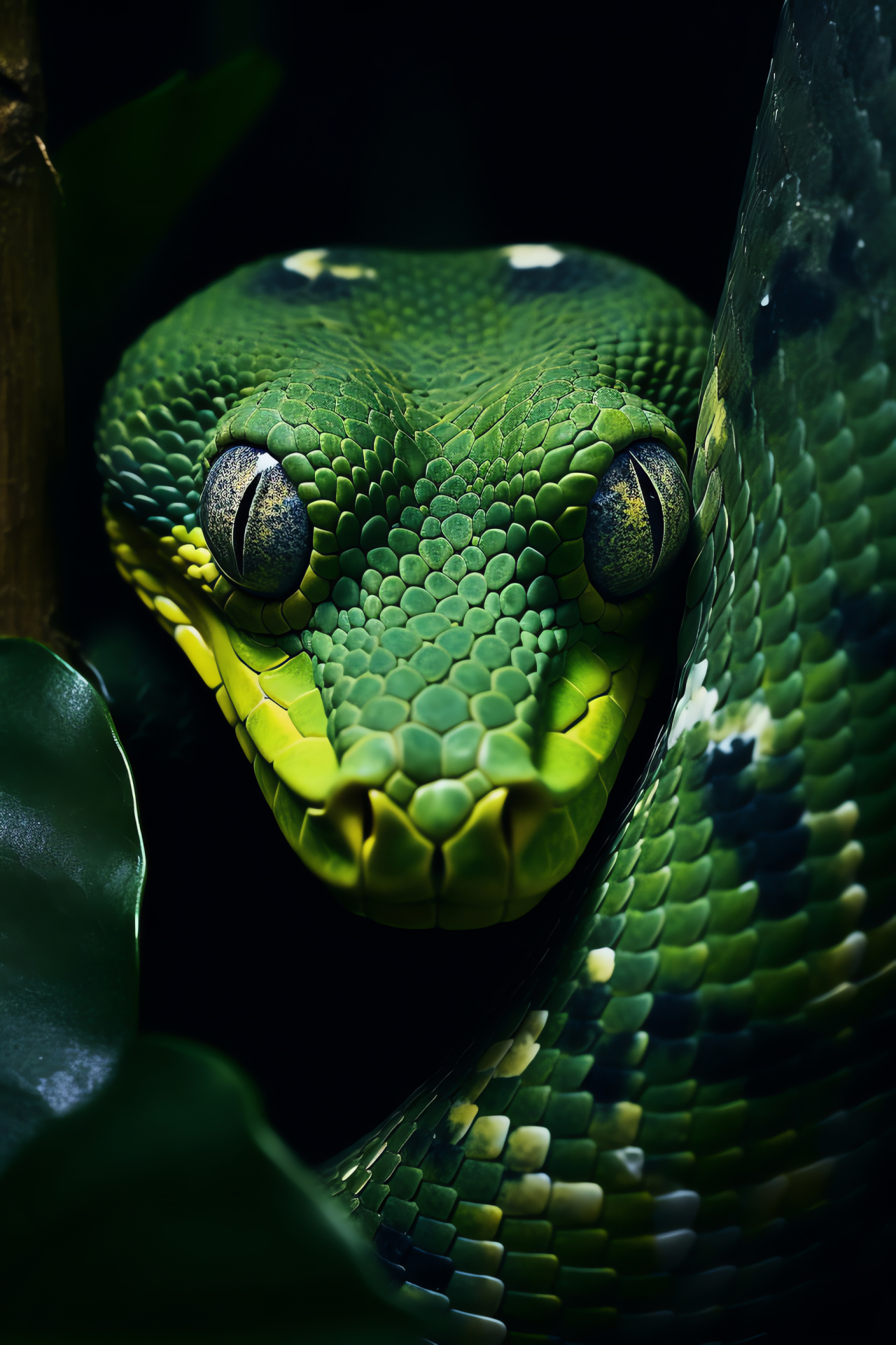 Emerald Tree Boa, Striking gaze, Green reptilian body, Camouflage, Tropical habitat, HD Phone Wallpaper