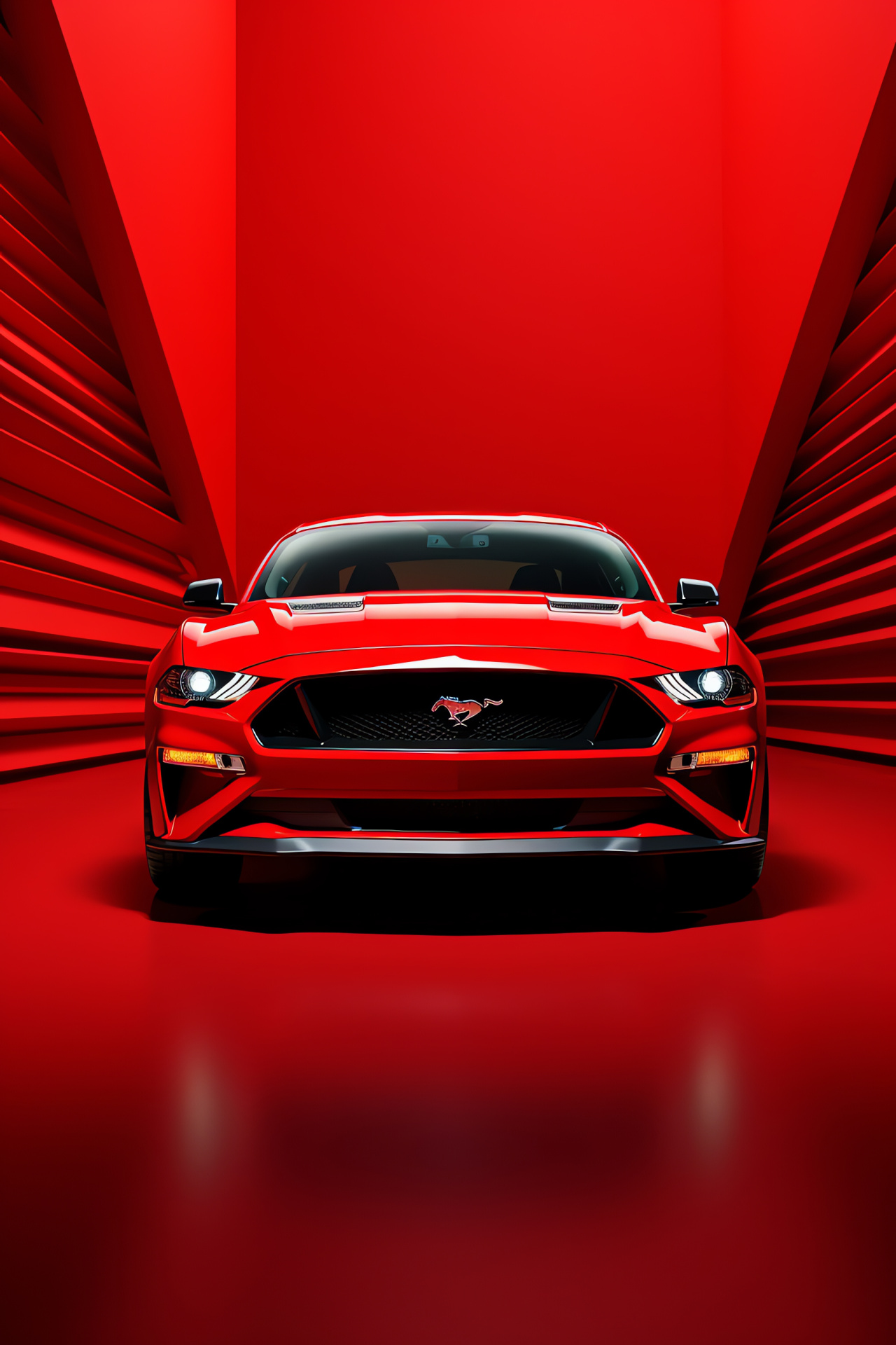 Red Mustang GT350, Solid chromatic scene, Auto illustration, Vivid color splash, Bold visual statement, HD Phone Wallpaper