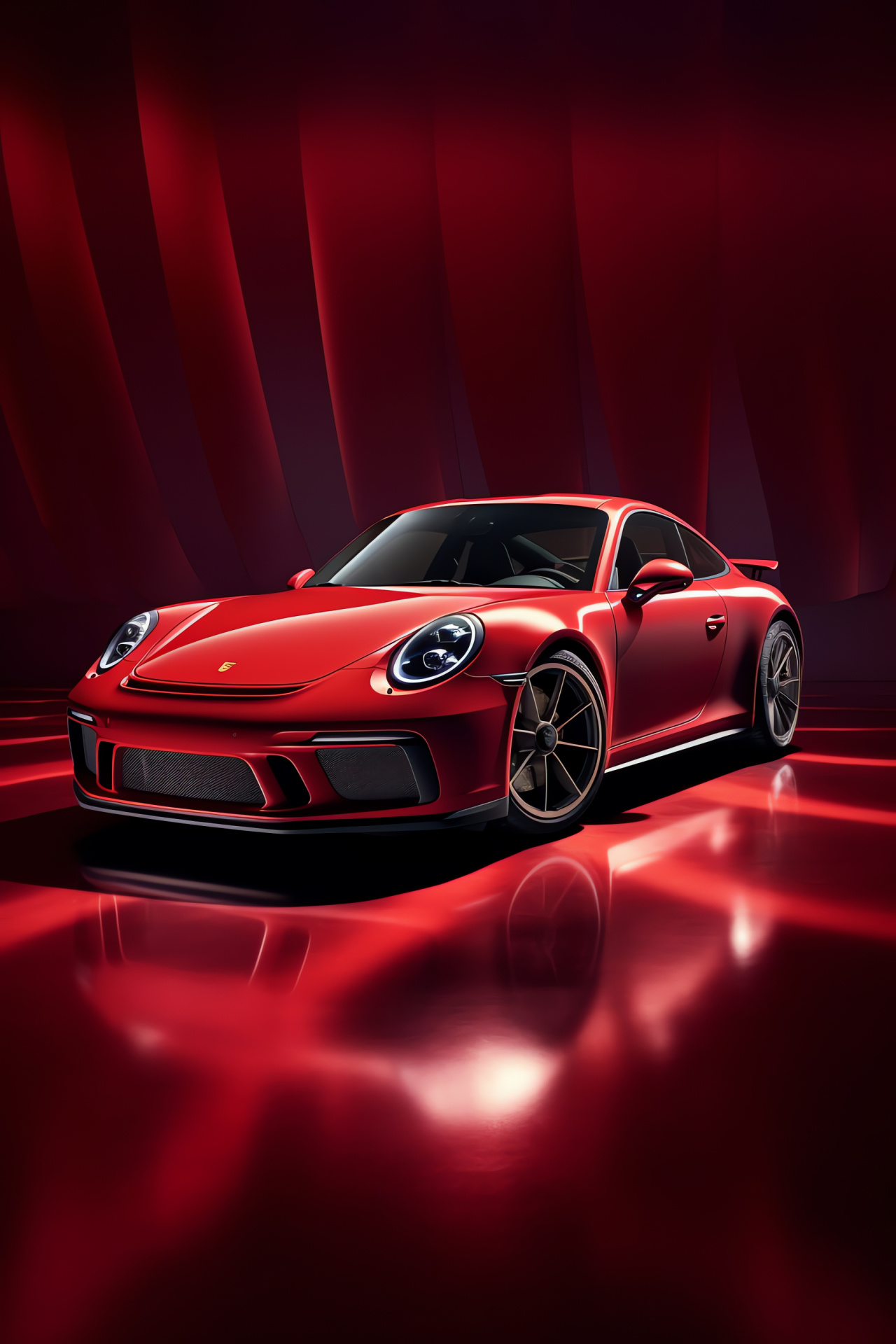 Porsche 911 GT3, High-performance sports car, Pure red aesthetic, German engineering, Sporty vehicle design, HD Phone Image