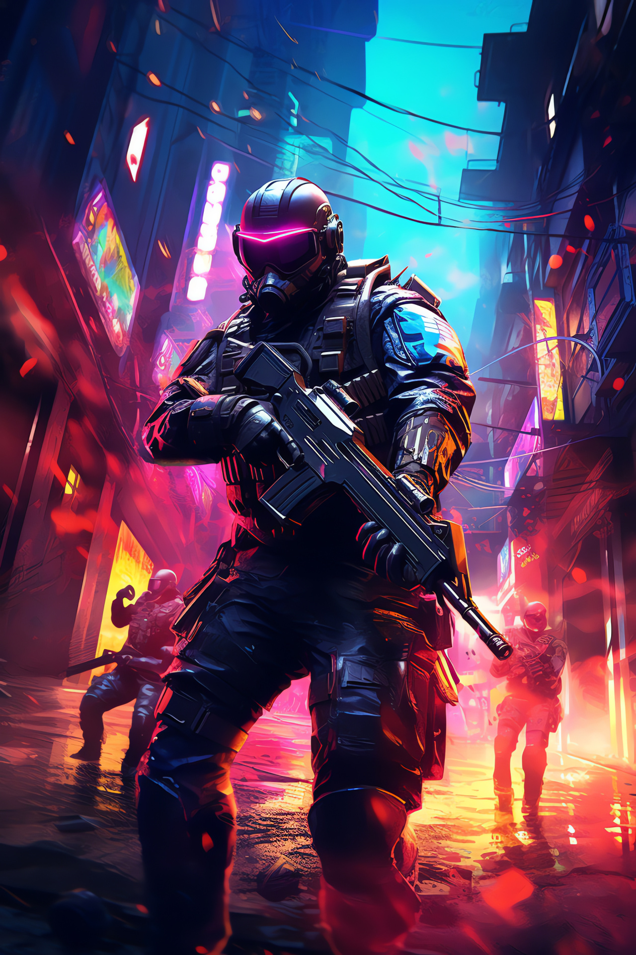 Point Blank 2018, Urban combat game, Secret alley mission, Neon-lit battle scene, Fierce confrontation, HD Phone Image